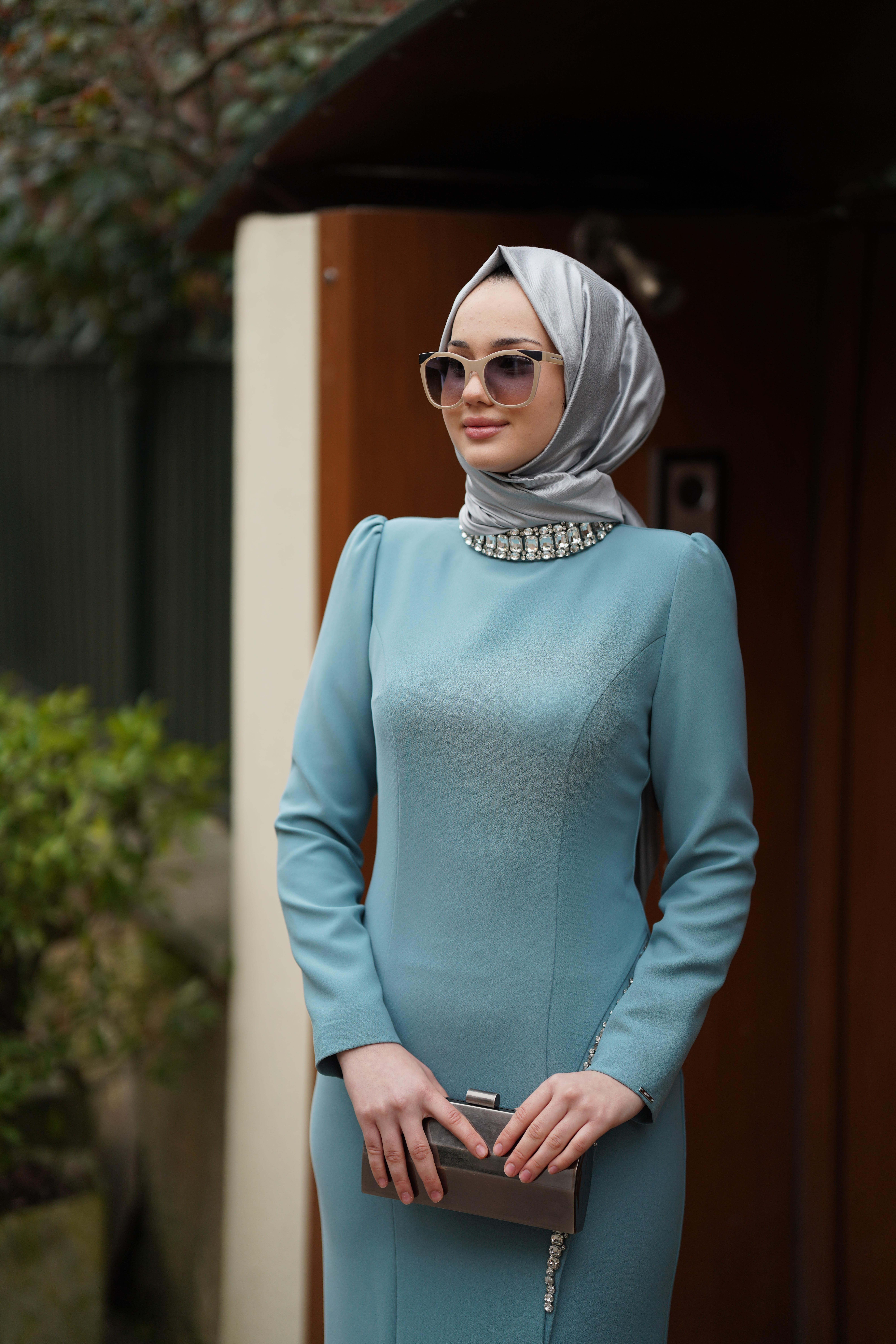 Senna Adel Taşlı Abiye Elbise Yeşil 240033