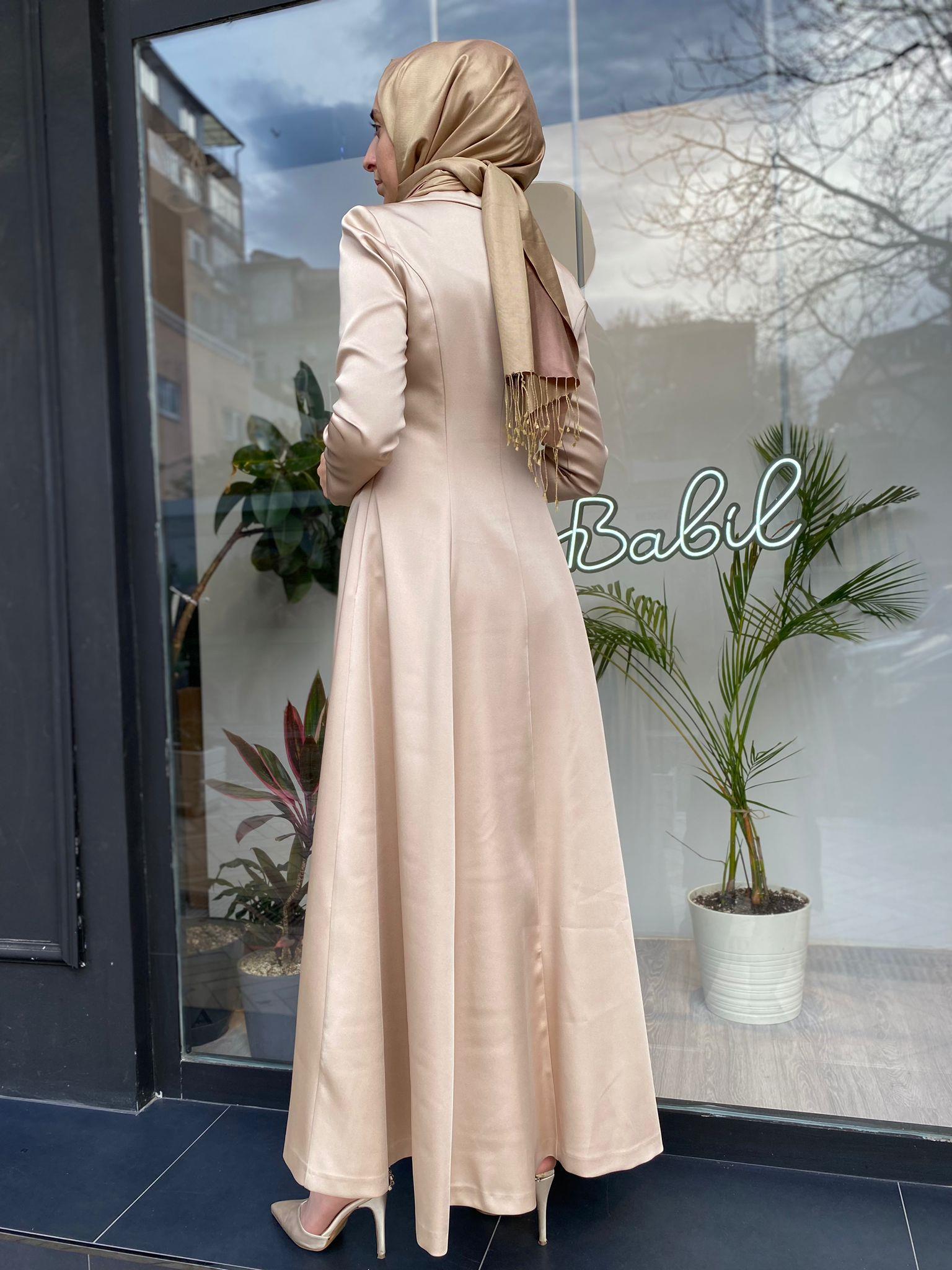 Senna Freesia Dress Kemerli Abiye Elbise Bej 240032