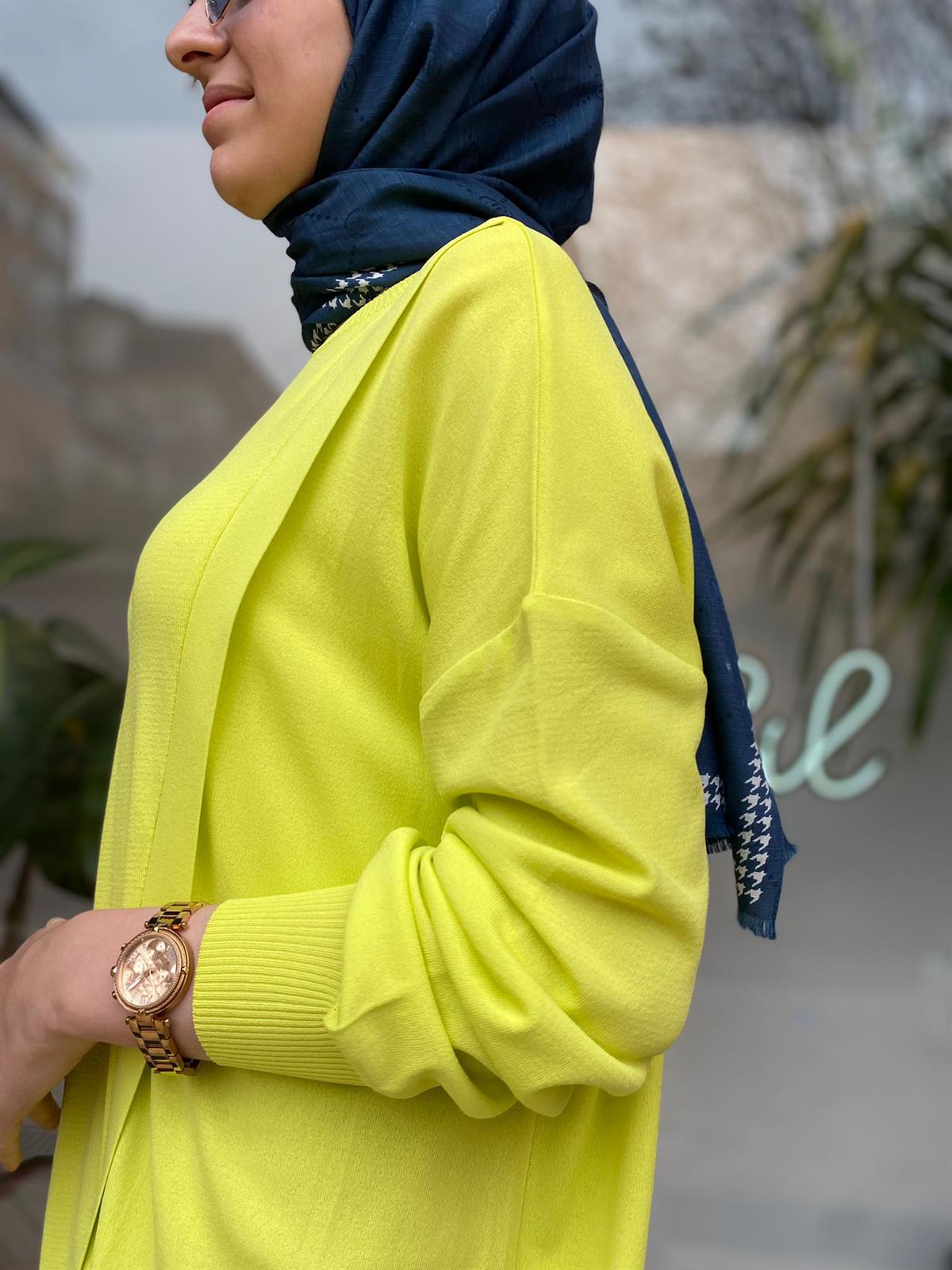 Tığ Triko Asimetrik Triko Tunik Lime  21181