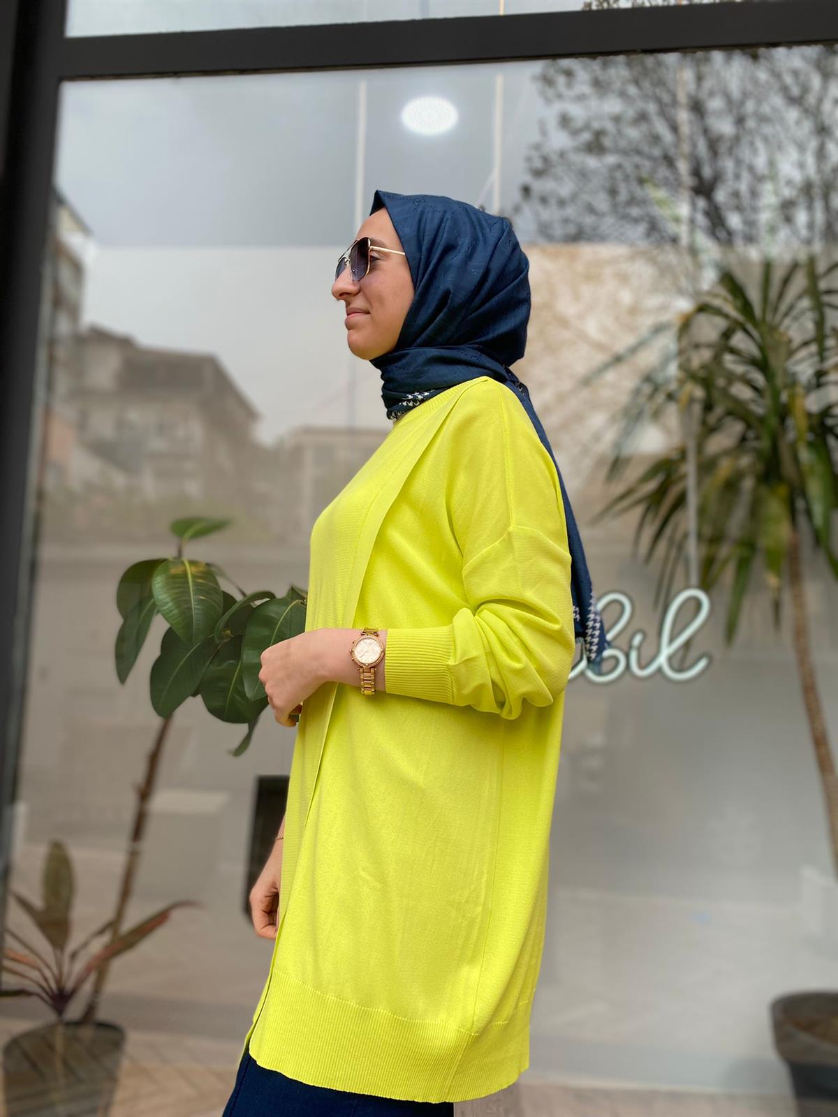 Tığ Triko Asimetrik Triko Tunik Lime  21181