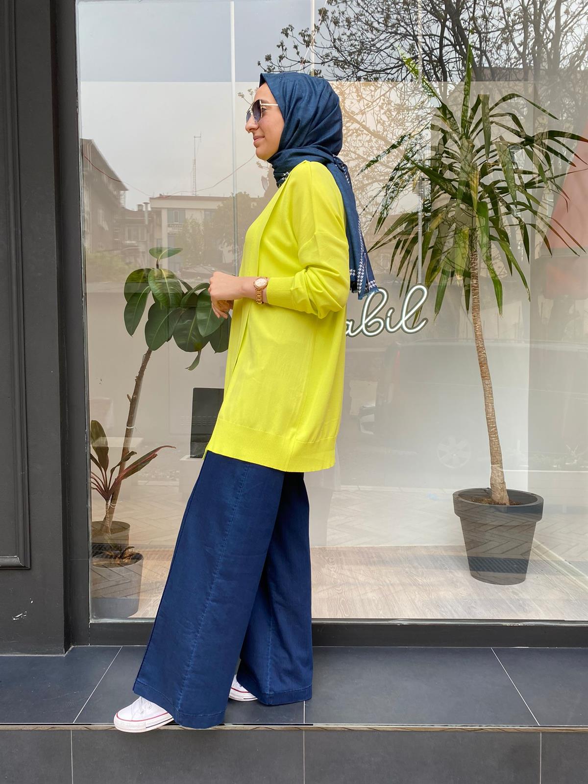 Tığ Triko Asimetrik Triko Tunik Lime  21181
