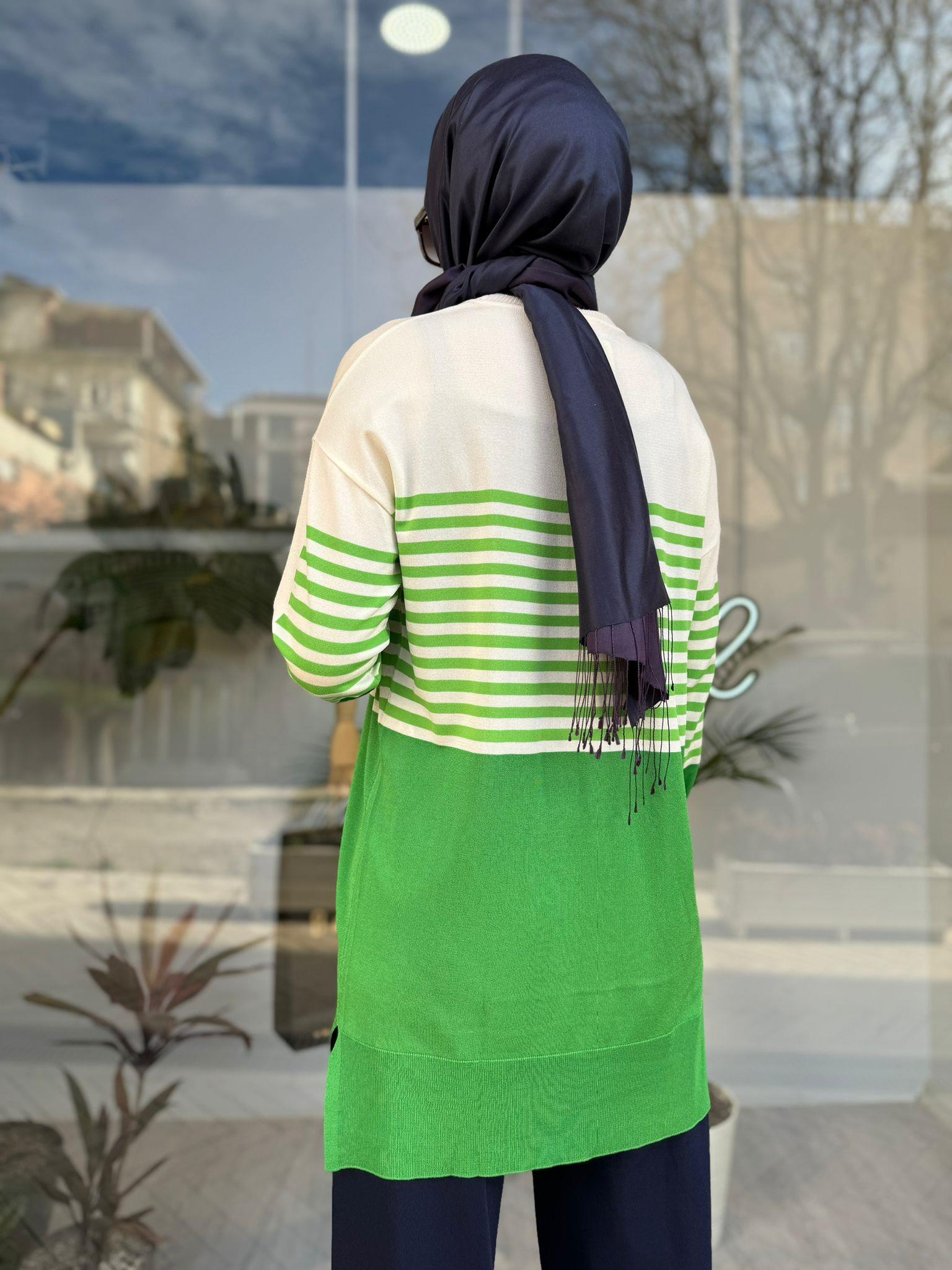 Tığ Triko Çizgili Rayon Benetton Tunik 21441