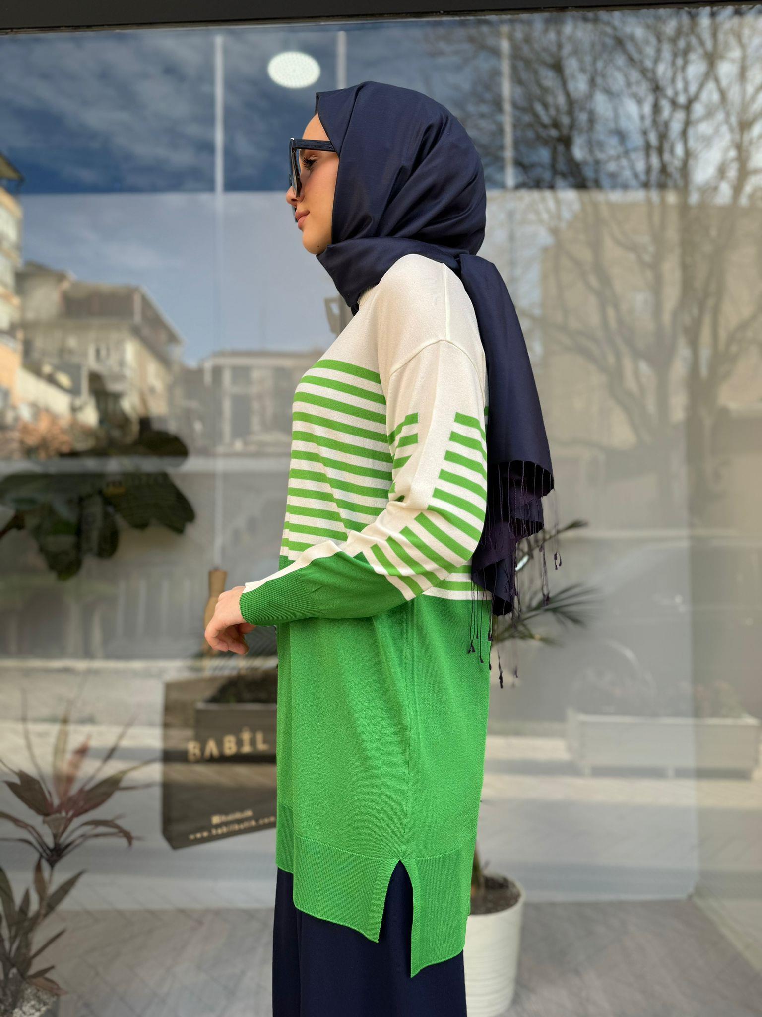 Tığ Triko Çizgili Rayon Benetton Tunik 21441
