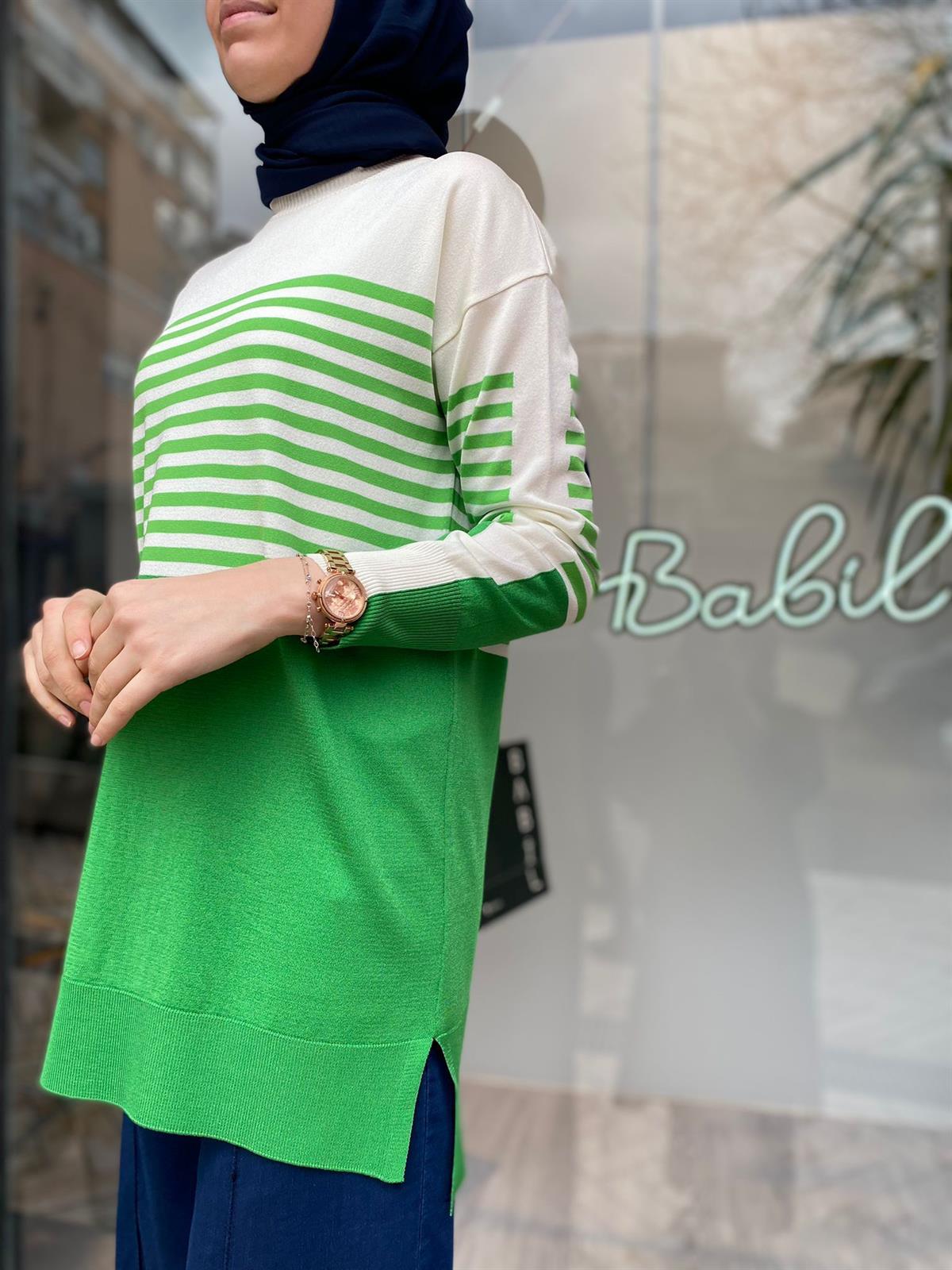Tığ Triko Çizgili Rayon Benetton Tunik 21441