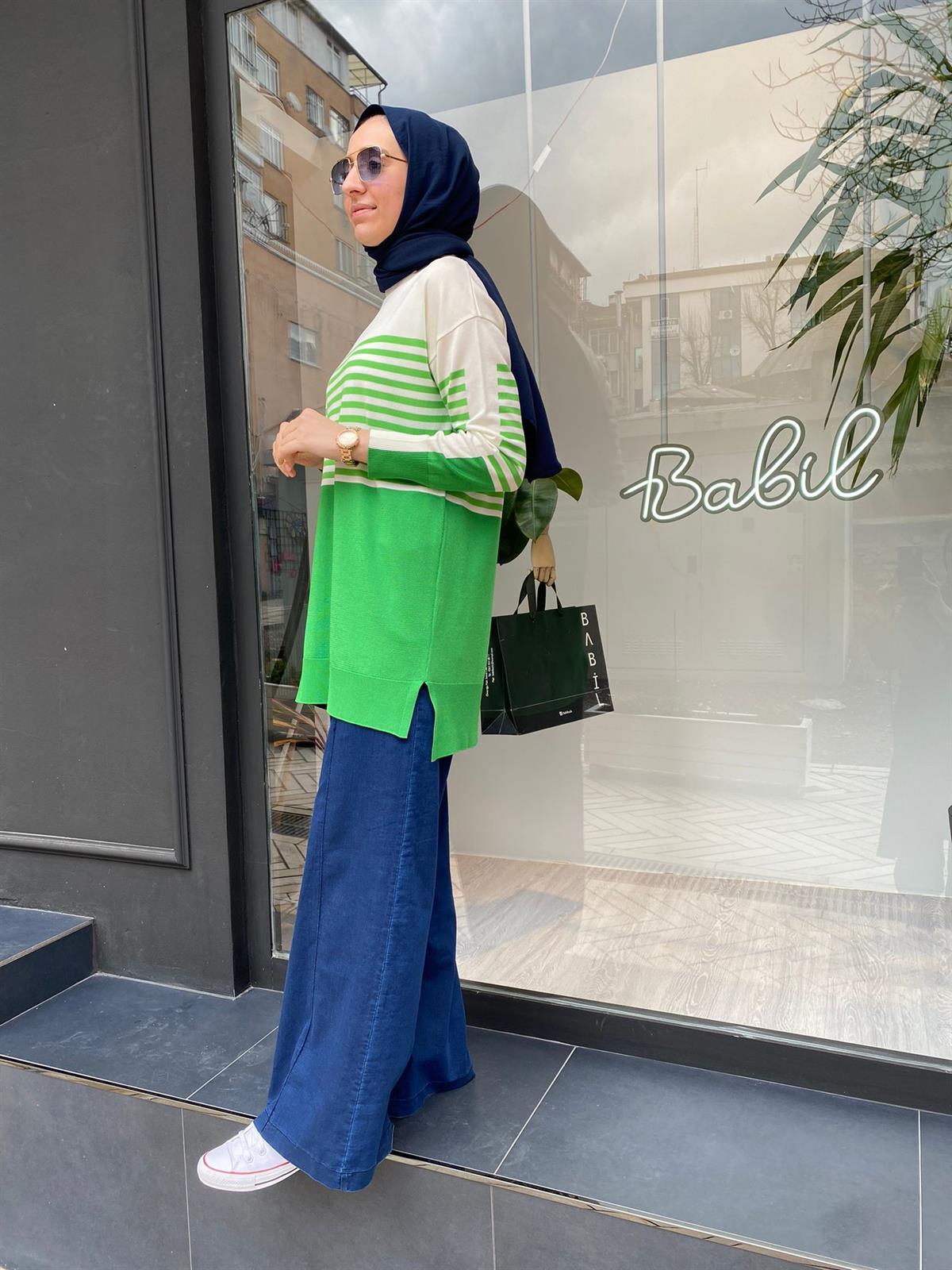Tığ Triko Çizgili Rayon Benetton Tunik 21441