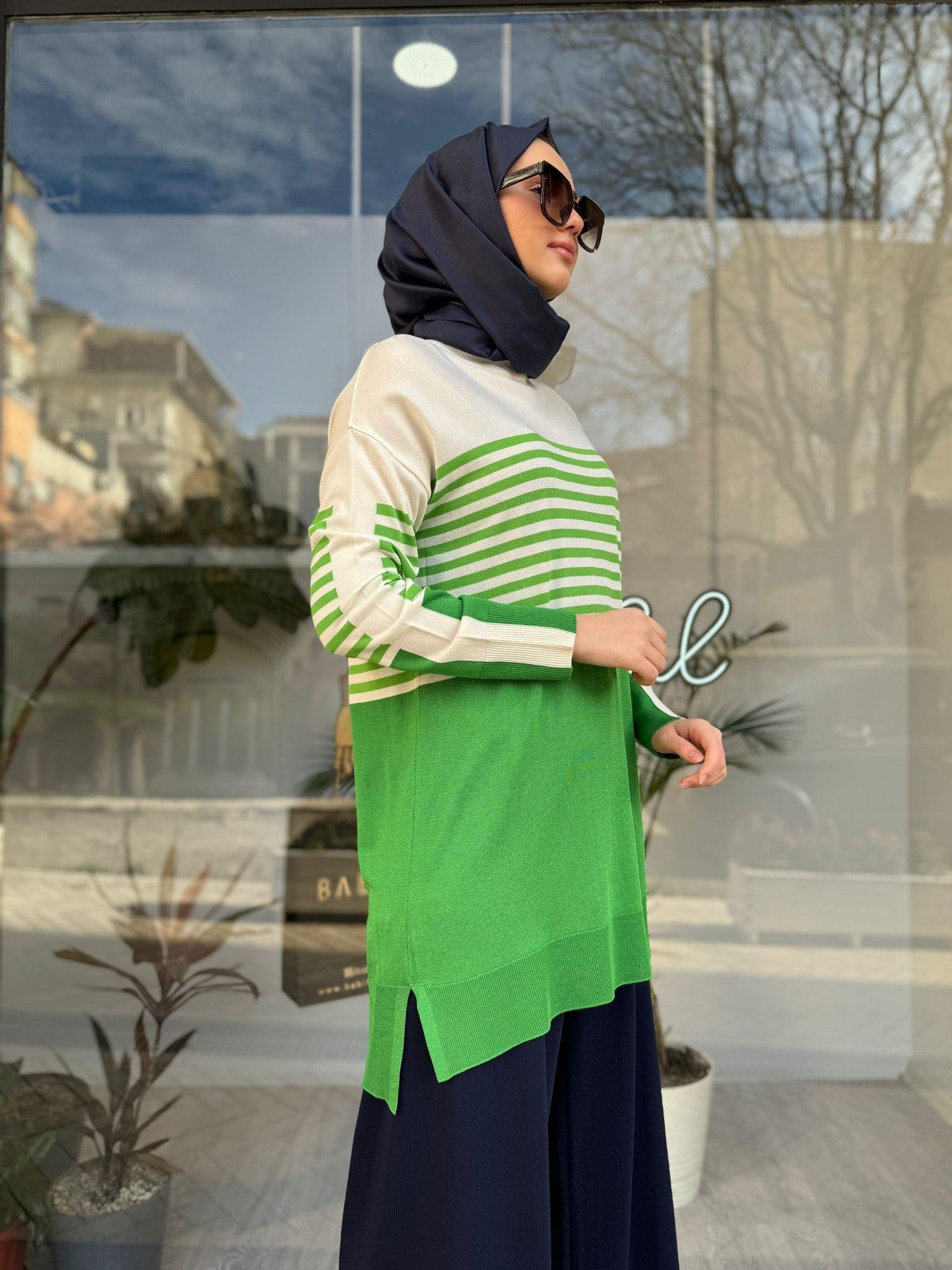 Tığ Triko Çizgili Rayon Benetton Tunik 21441