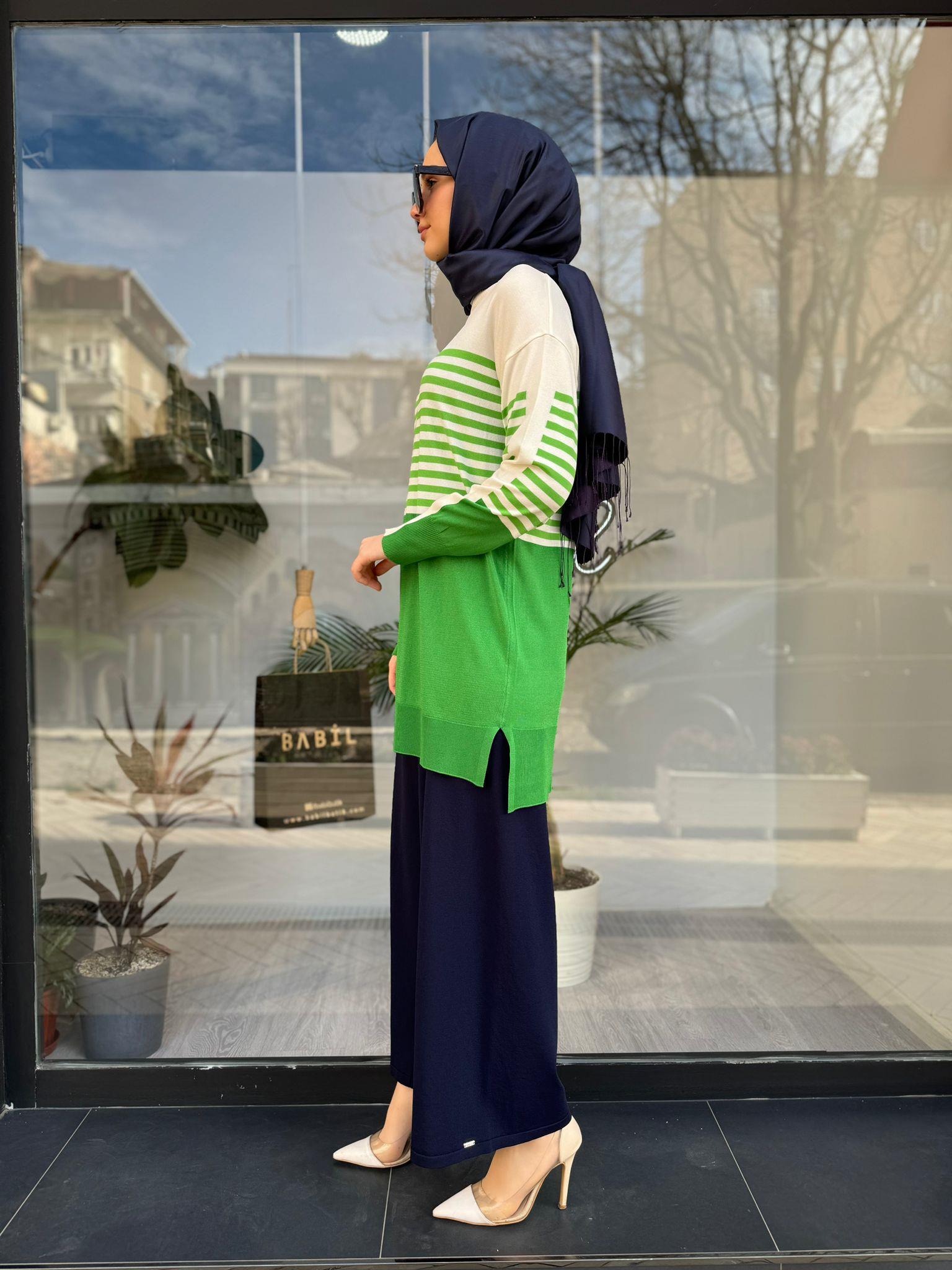 Tığ Triko Çizgili Rayon Benetton Tunik 21441
