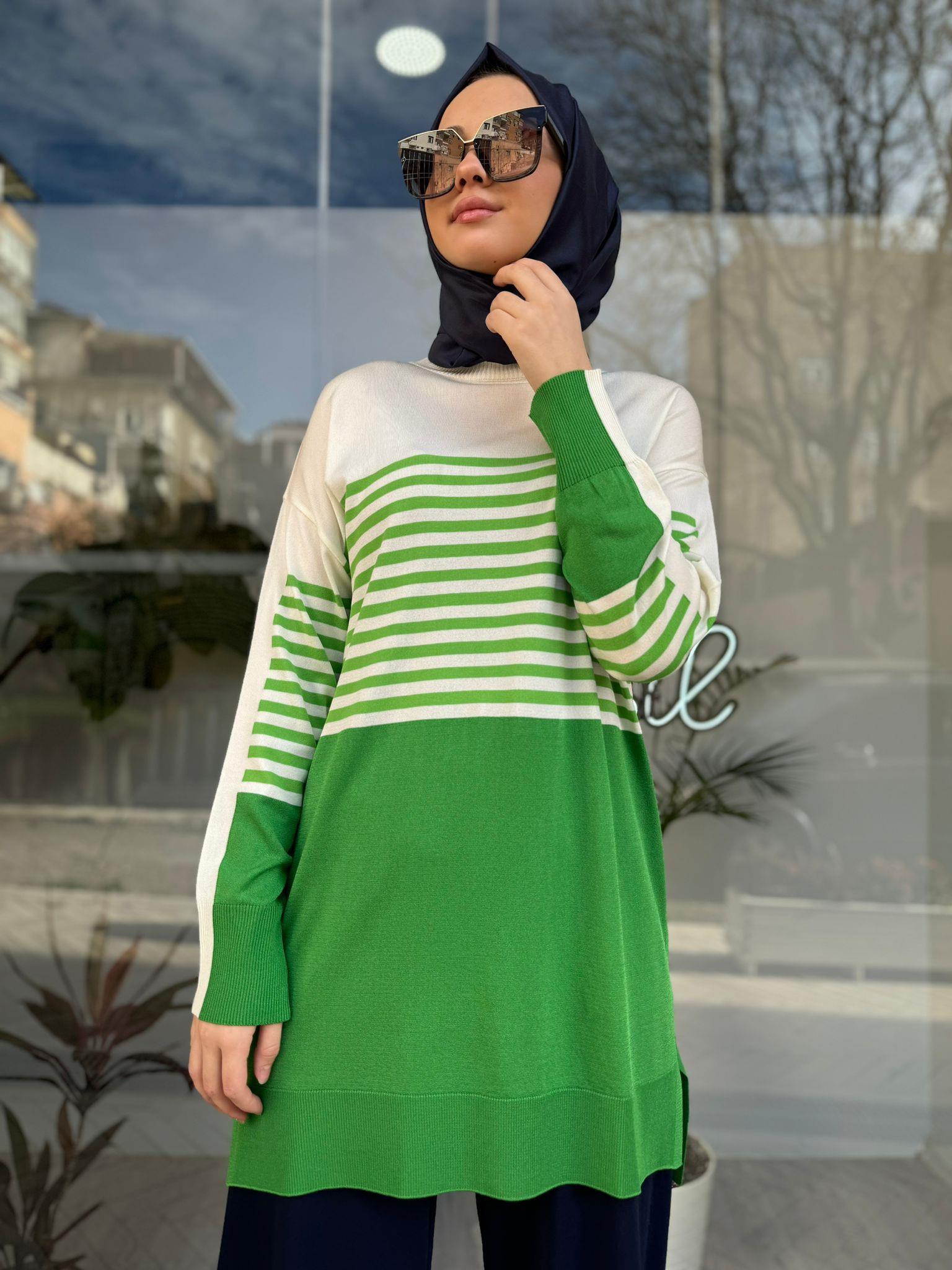 Tığ Triko Çizgili Rayon Benetton Tunik 21441