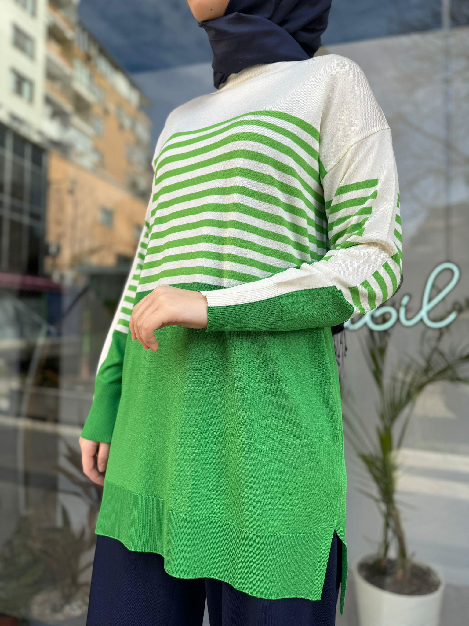 Tığ Triko Çizgili Rayon Benetton Tunik 21441