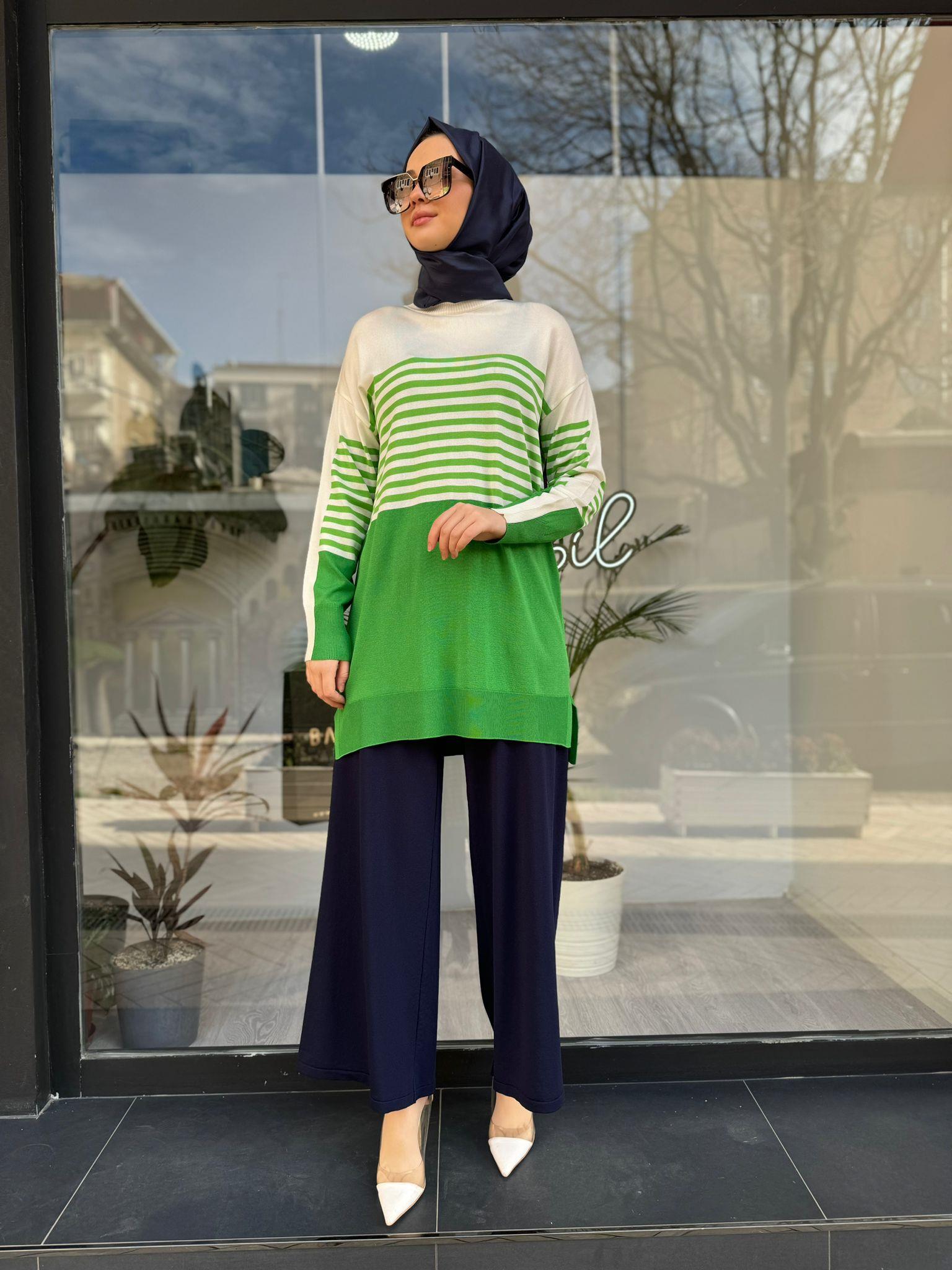 Tığ Triko Çizgili Rayon Benetton Tunik 21441