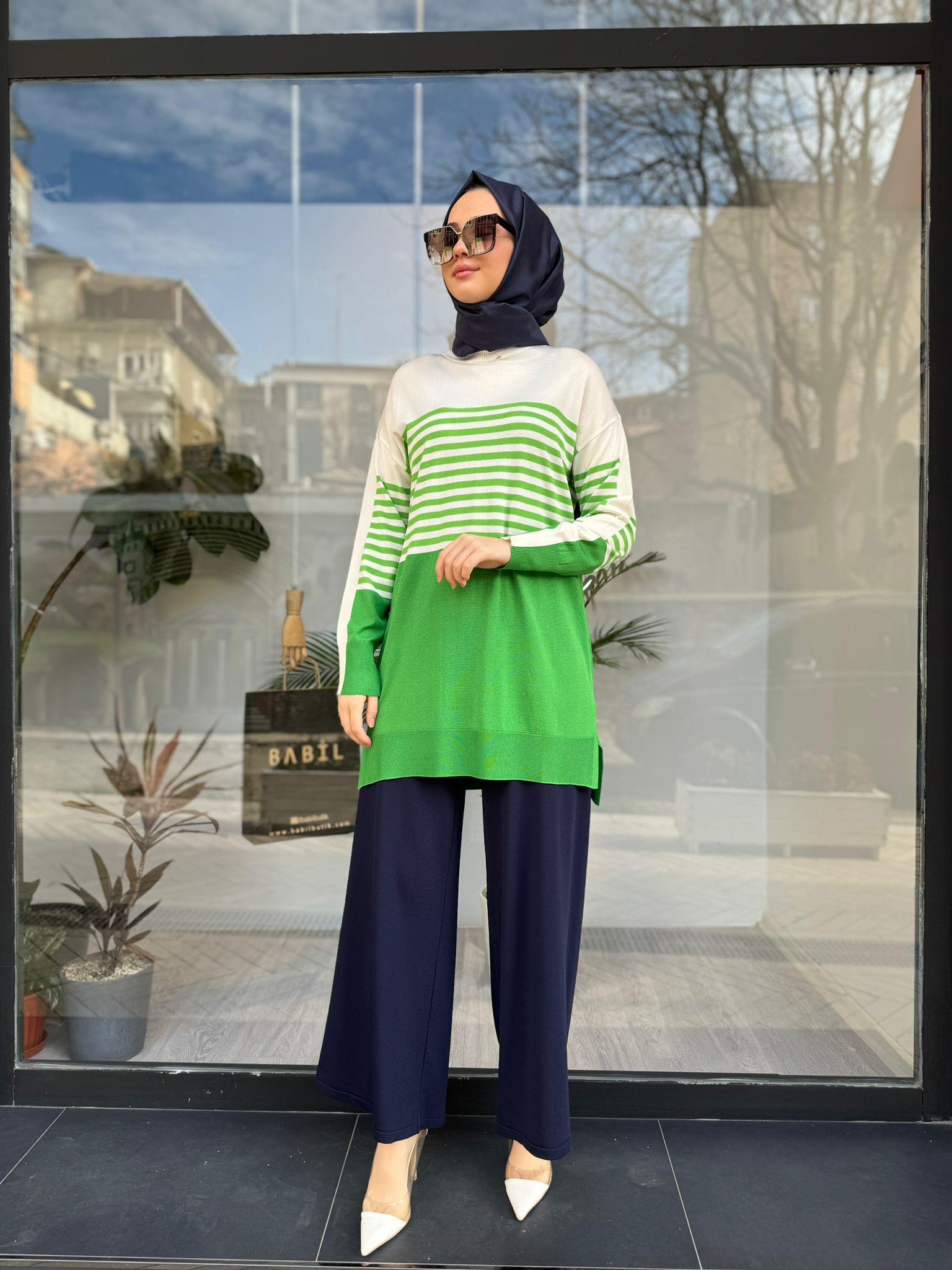 Tığ Triko Çizgili Rayon Benetton Tunik 21441