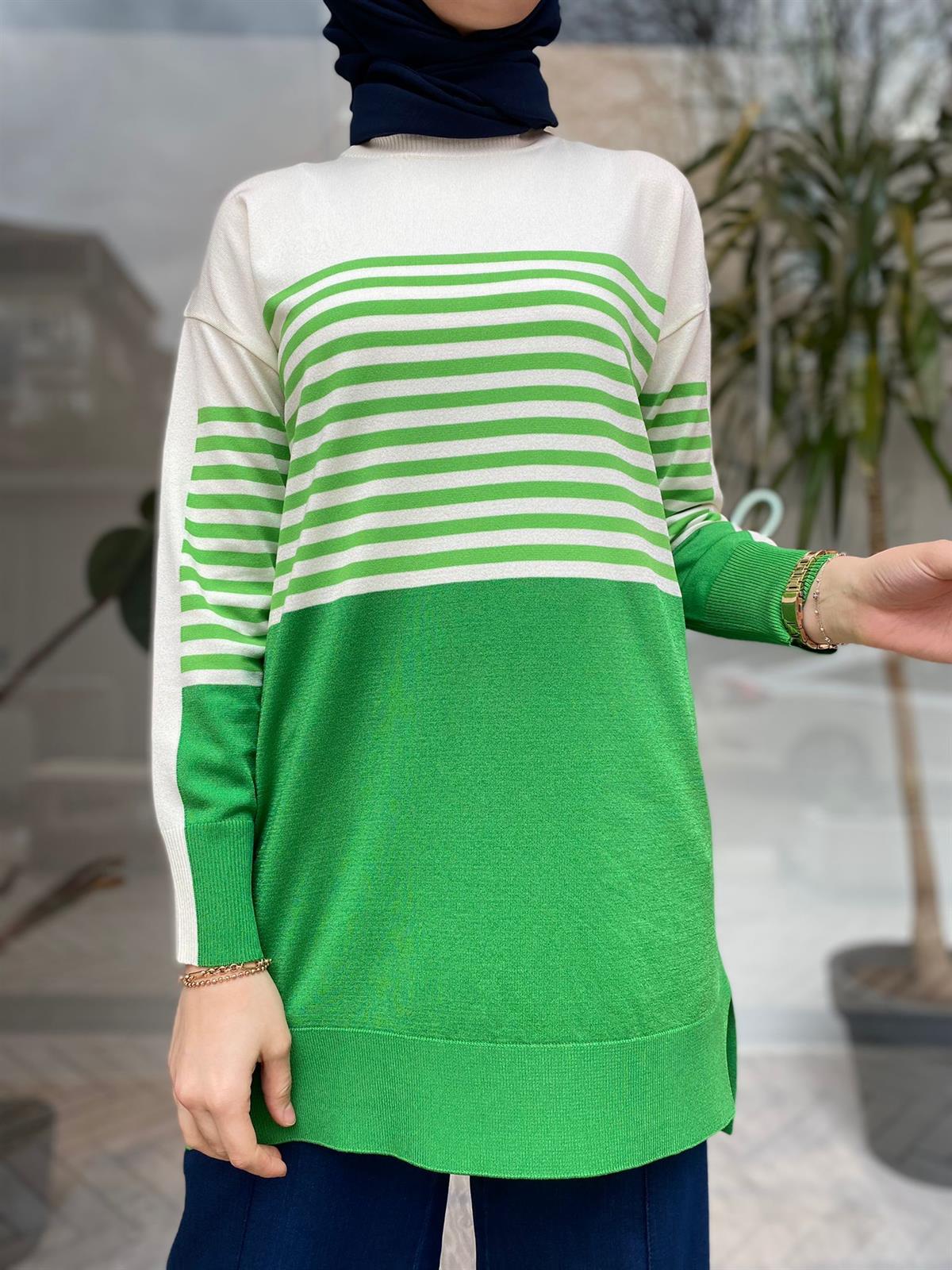 Tığ Triko Çizgili Rayon Benetton Tunik 21441