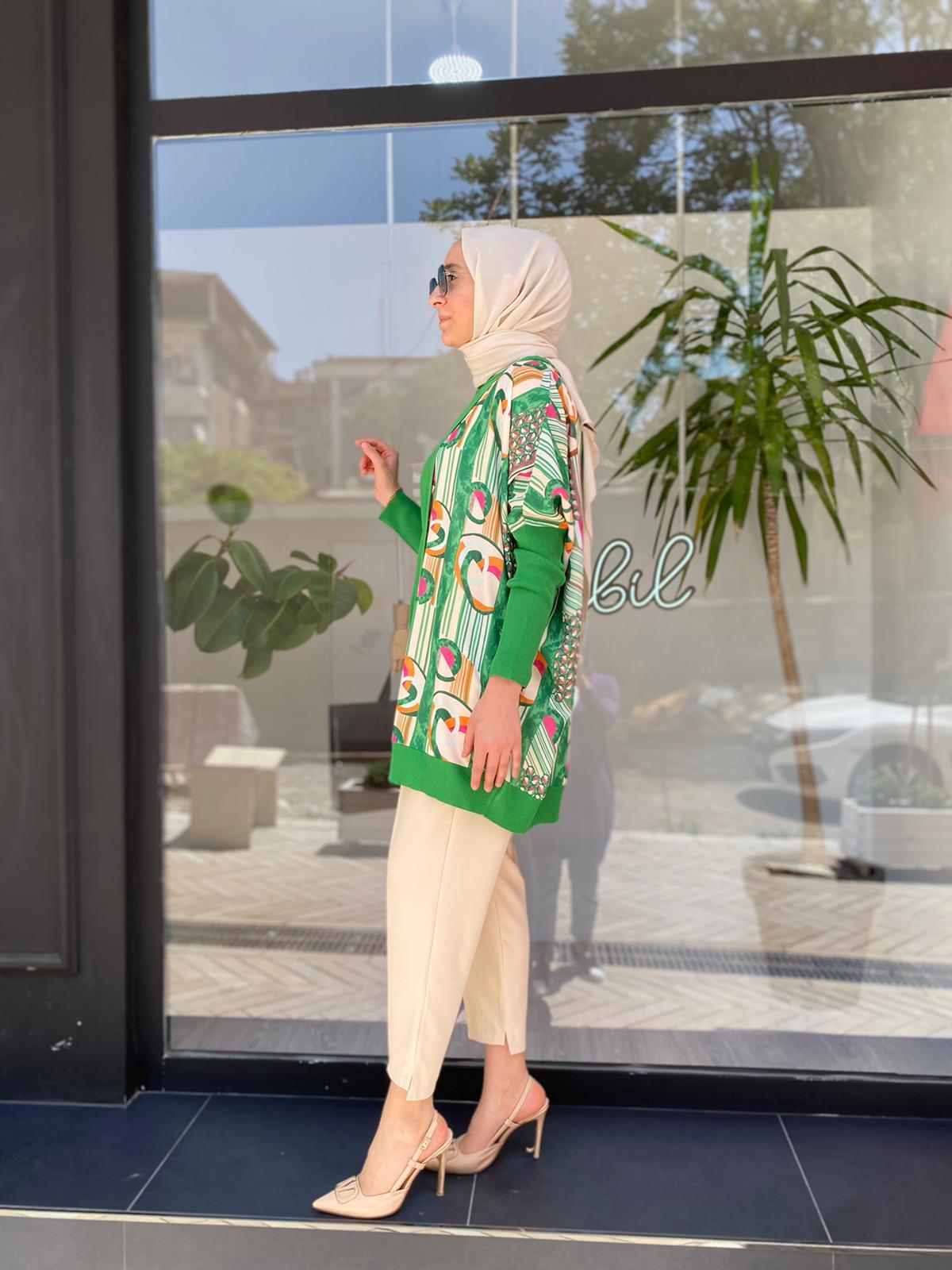 Tığ Triko Geometrik Desen Kumaş Detaylı Rayon Benetton Tunik 21454
