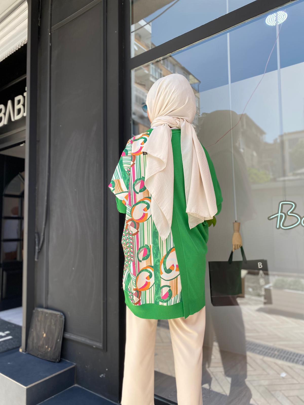 Tığ Triko Geometrik Desen Kumaş Detaylı Rayon Benetton Tunik 21454