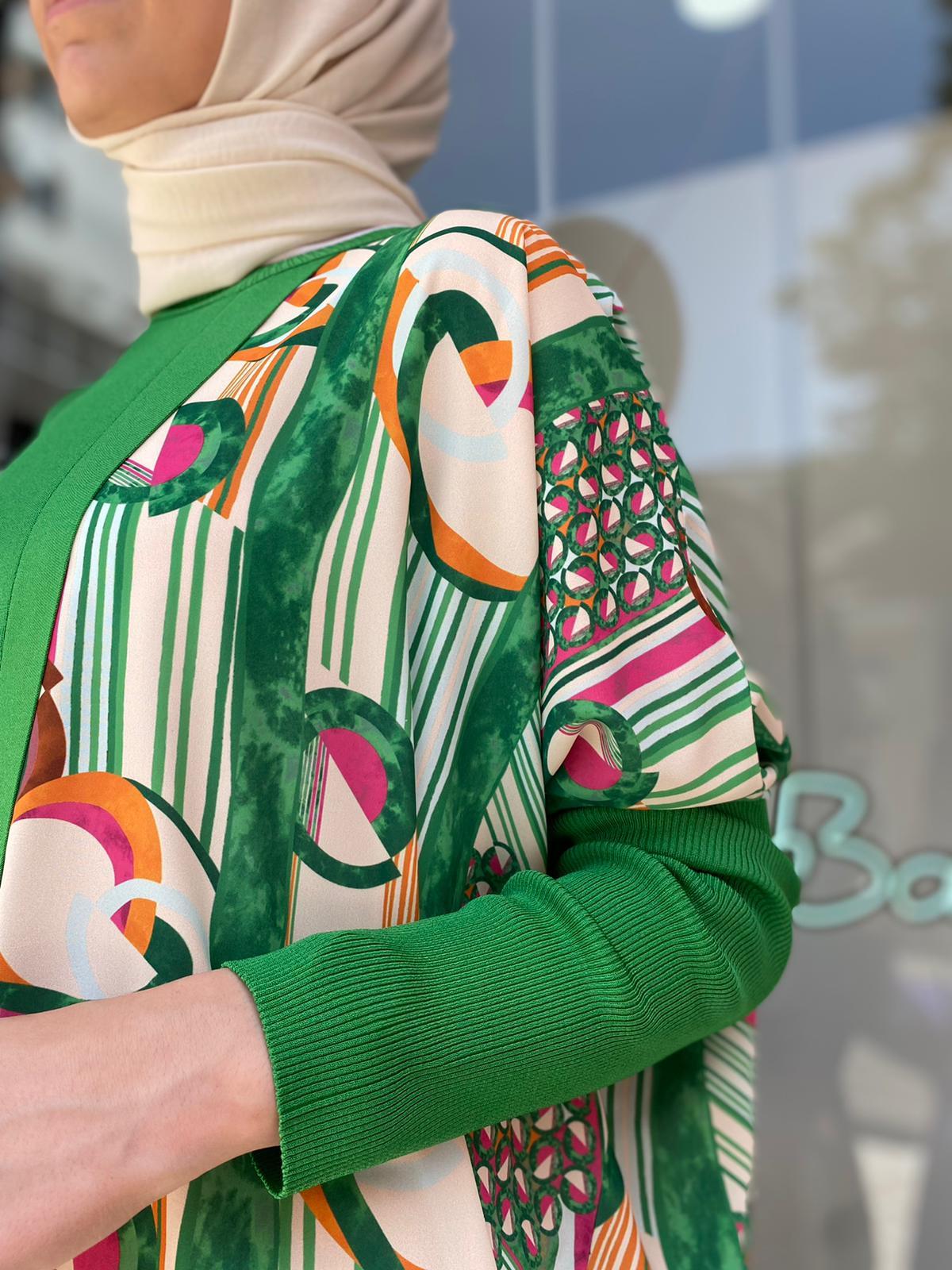 Tığ Triko Geometrik Desen Kumaş Detaylı Rayon Benetton Tunik 21454