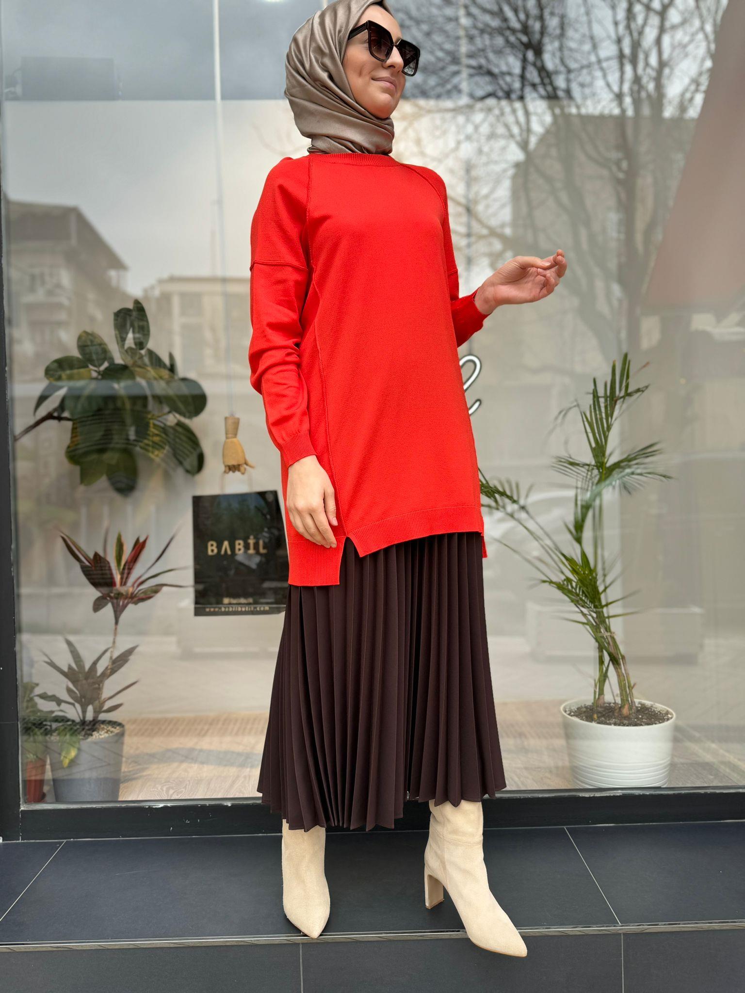 Tığ Triko Ters Dikiş Detaylı Basic Triko Coral 21479