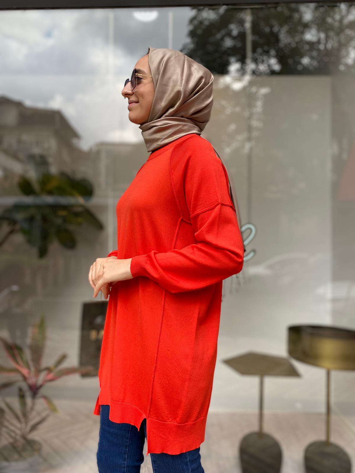 Tığ Triko Ters Dikiş Detaylı Basic Triko Coral 21479