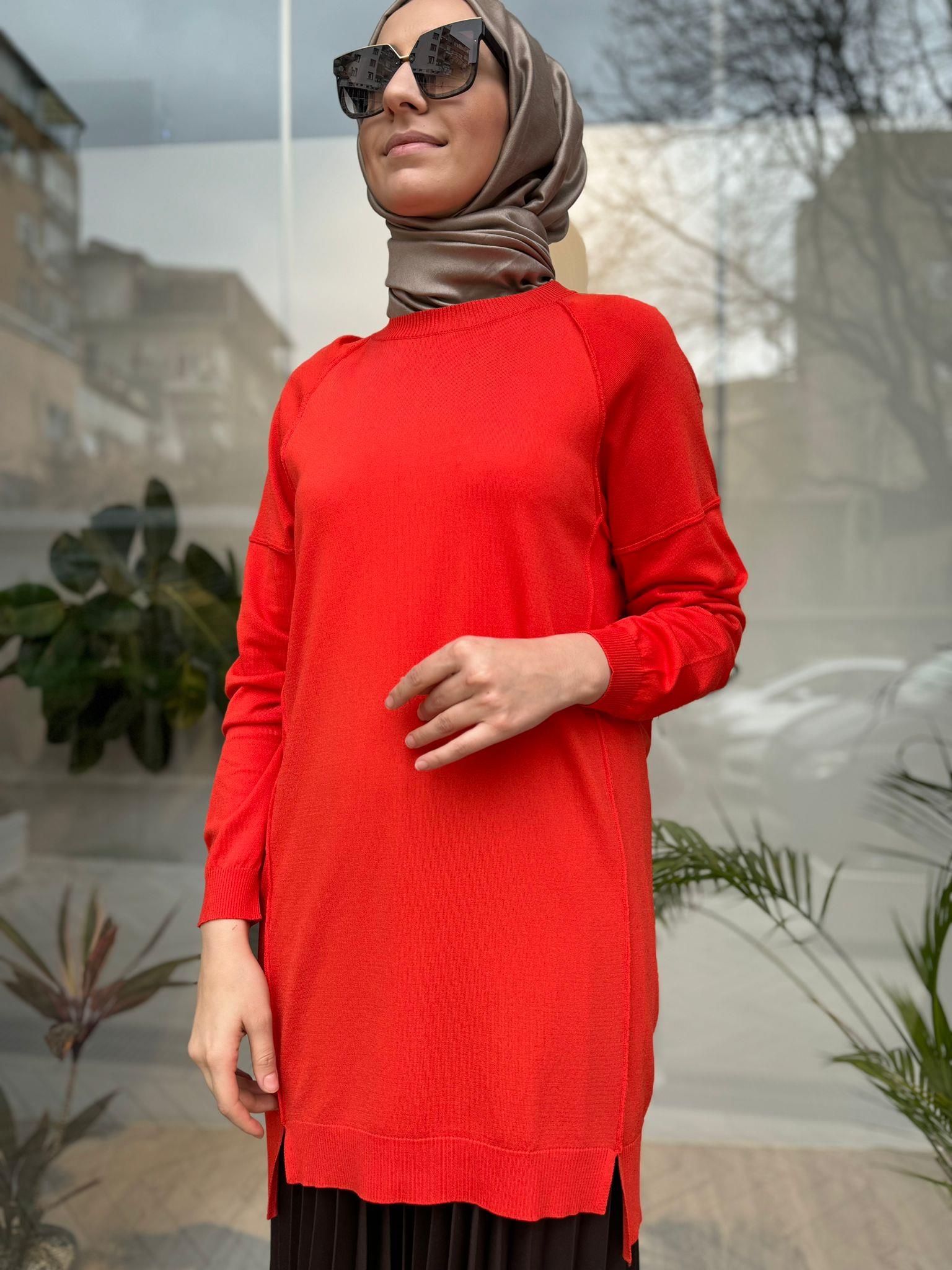 Tığ Triko Ters Dikiş Detaylı Basic Triko Coral 21479