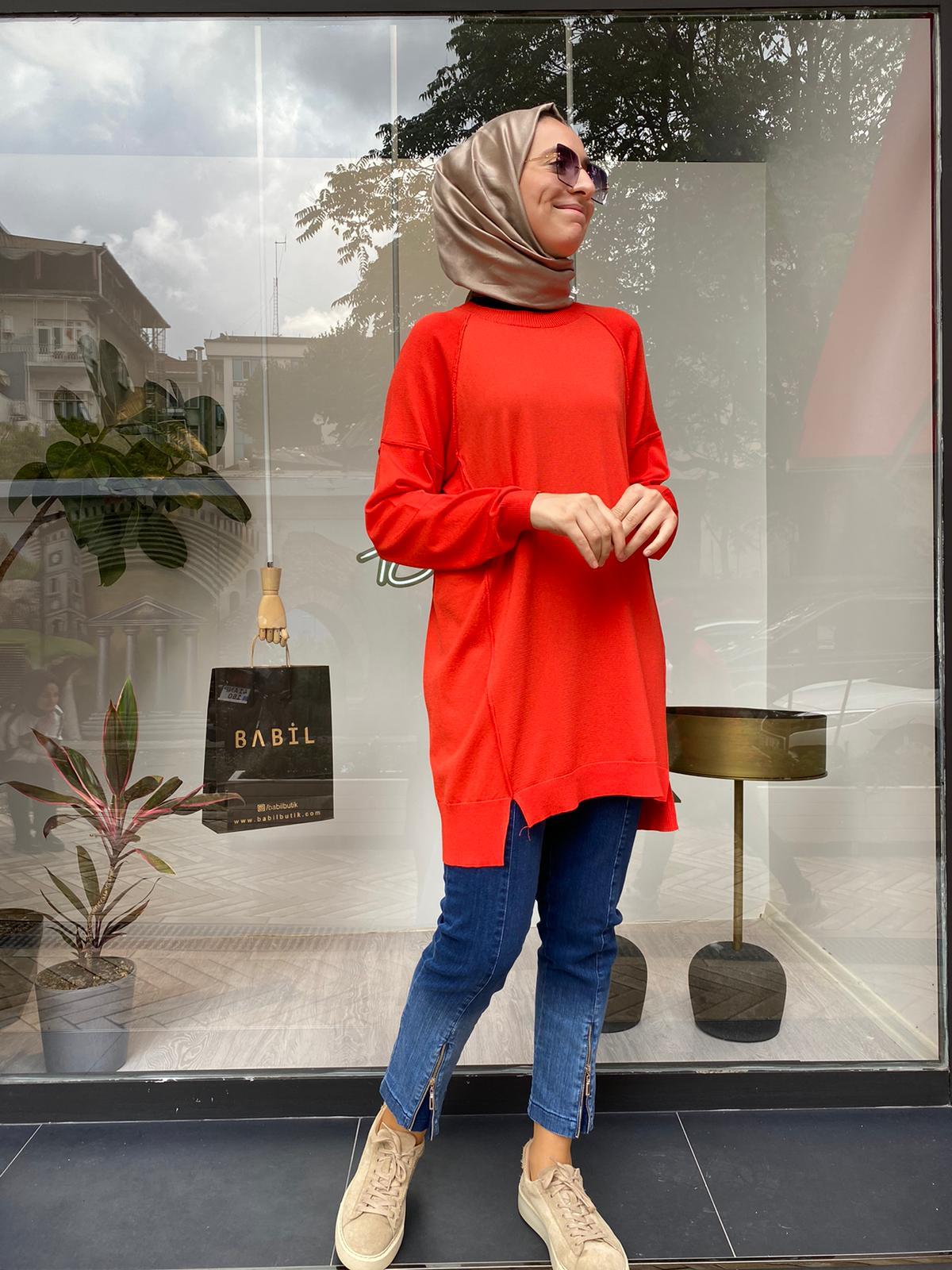 Tığ Triko Ters Dikiş Detaylı Basic Triko Coral 21479