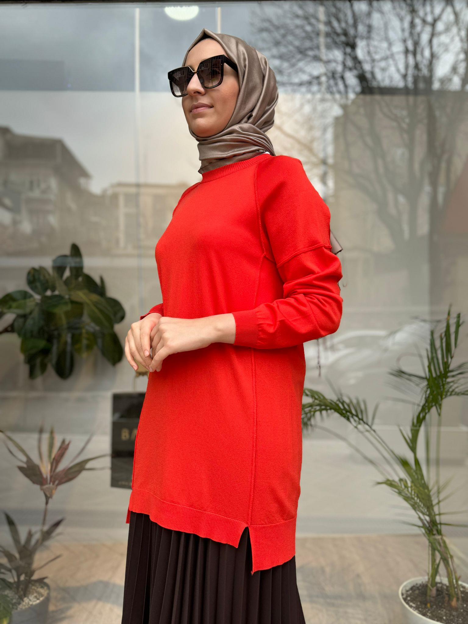 Tığ Triko Ters Dikiş Detaylı Basic Triko Coral 21479