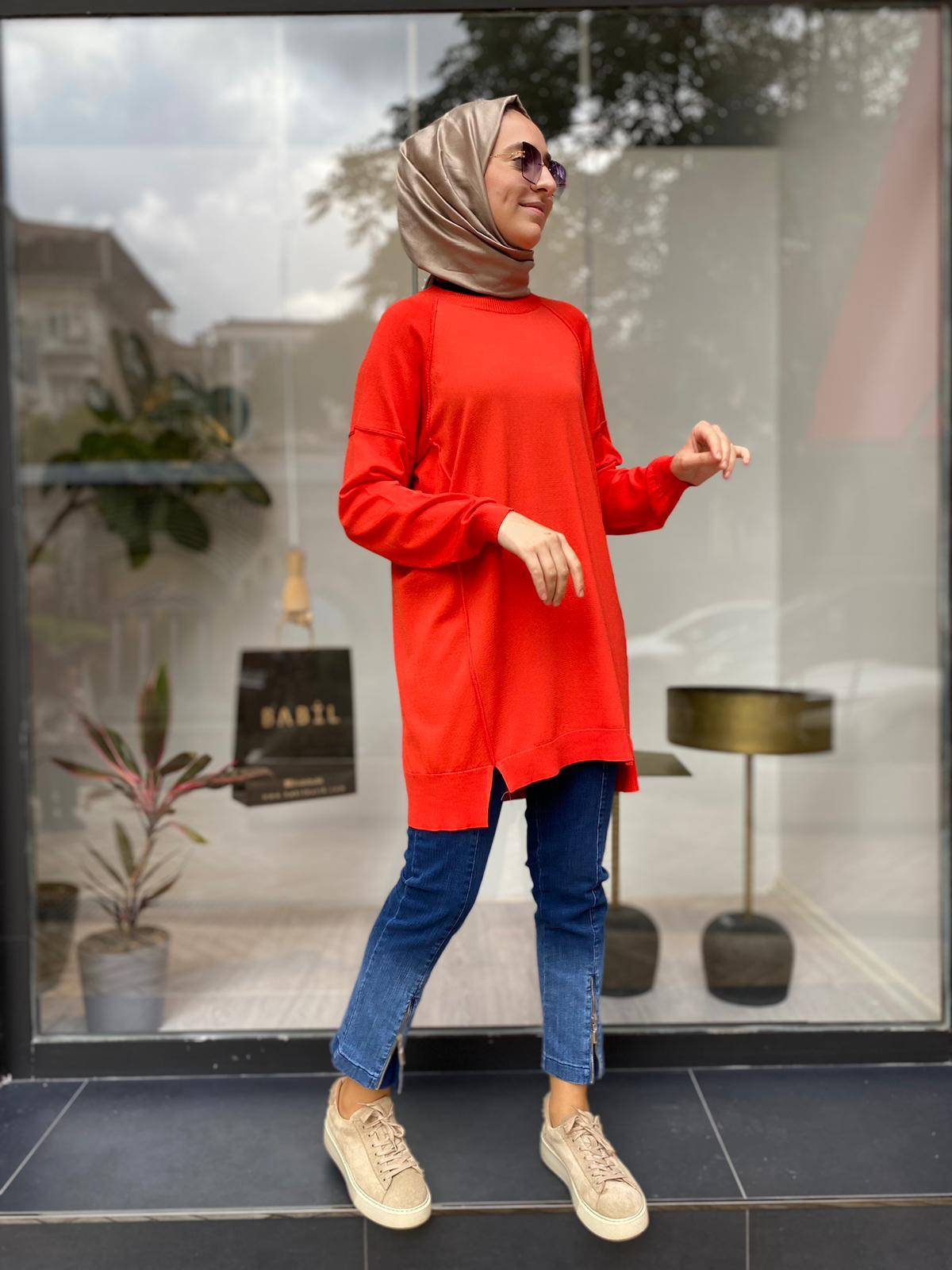 Tığ Triko Ters Dikiş Detaylı Basic Triko Coral 21479