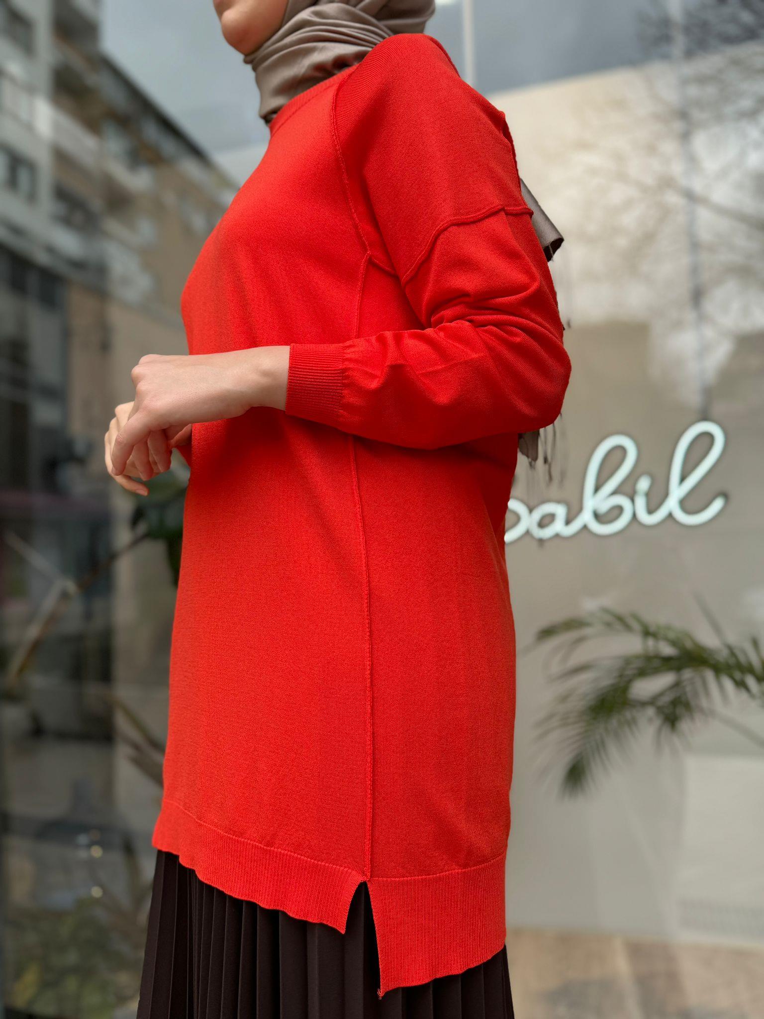 Tığ Triko Ters Dikiş Detaylı Basic Triko Coral 21479