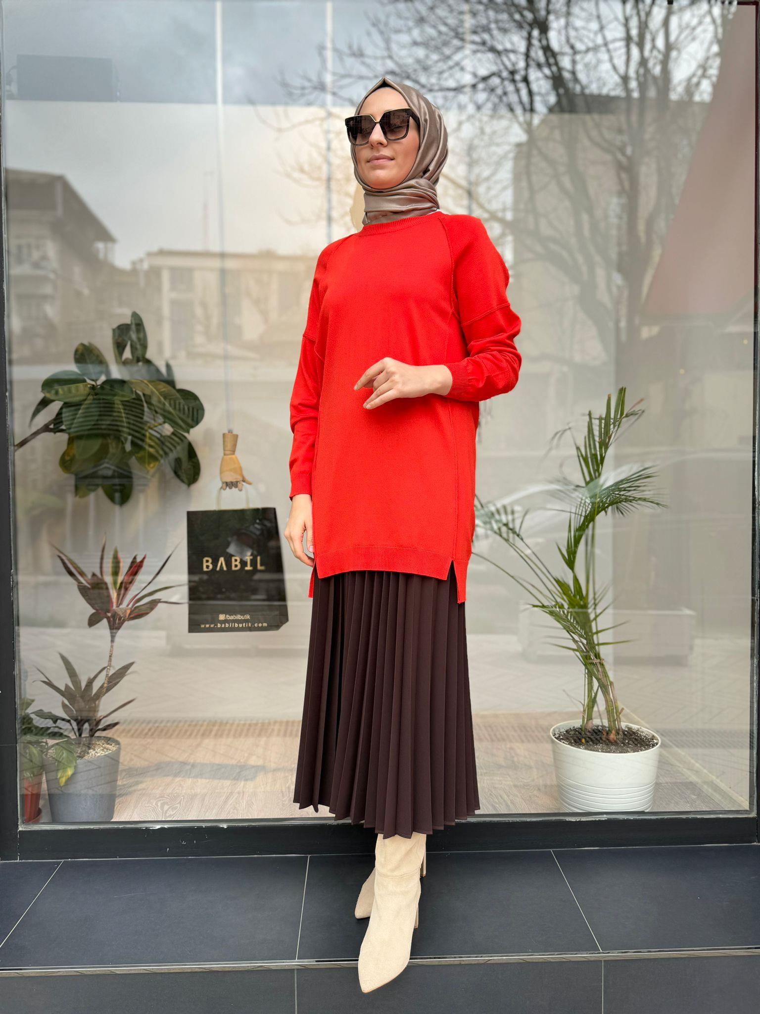 Tığ Triko Ters Dikiş Detaylı Basic Triko Coral 21479