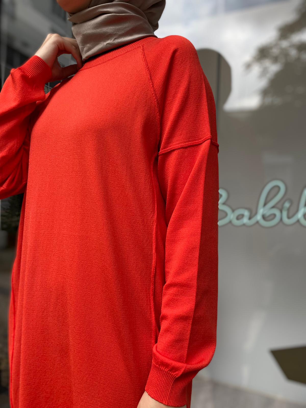 Tığ Triko Ters Dikiş Detaylı Basic Triko Coral 21479