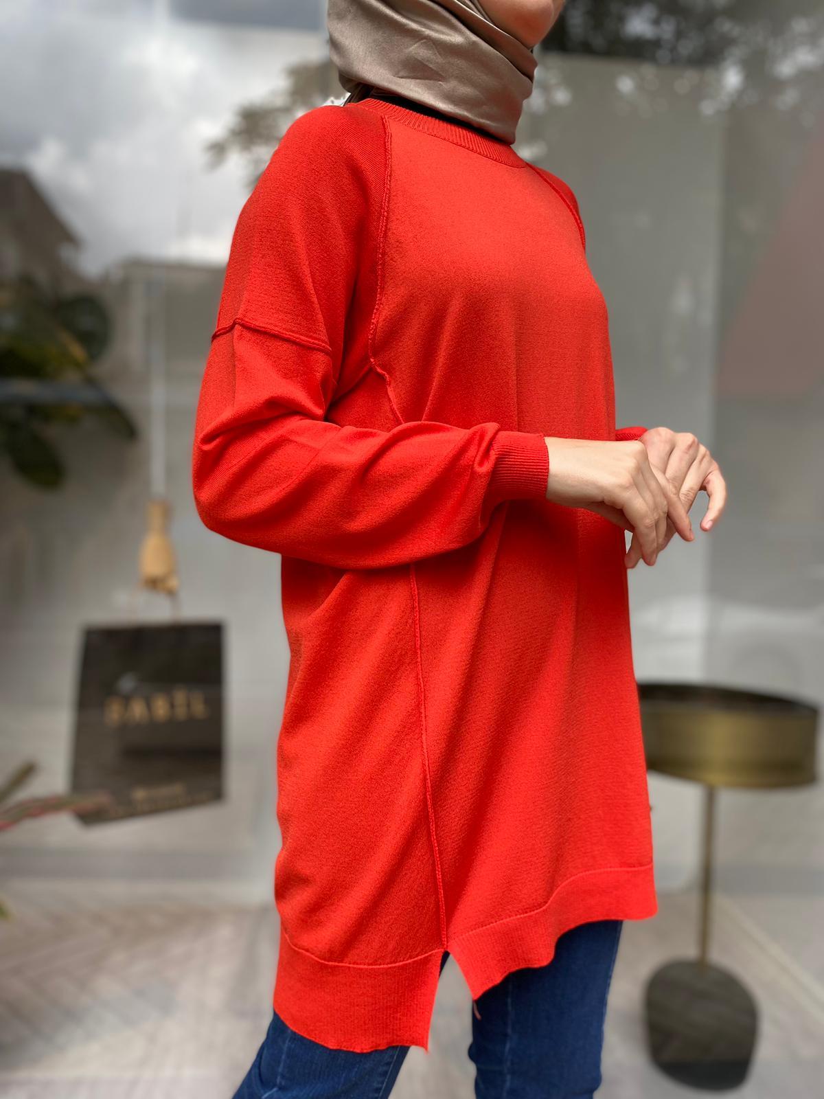 Tığ Triko Ters Dikiş Detaylı Basic Triko Coral 21479