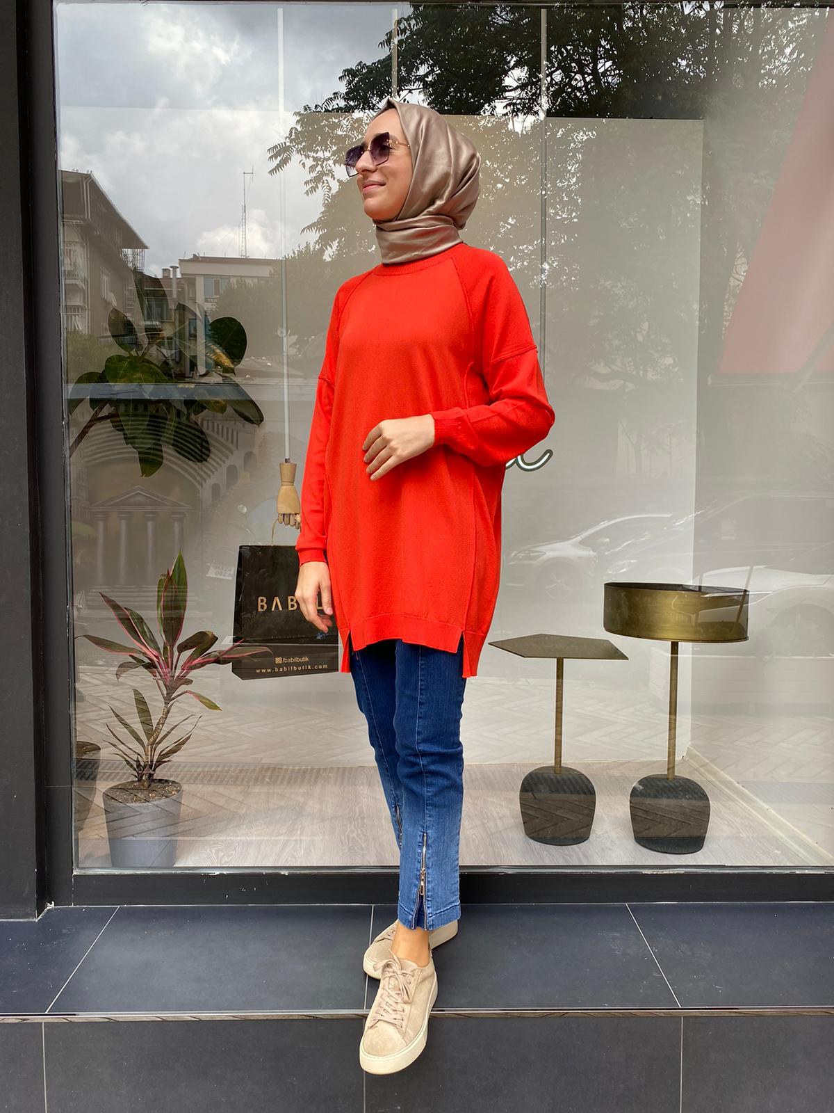 Tığ Triko Ters Dikiş Detaylı Basic Triko Coral 21479