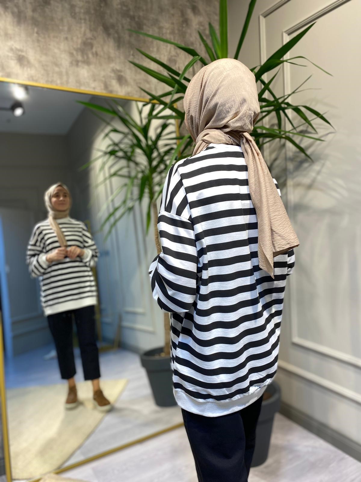 Touche Çizgili Sweat Siyah 22F1R006