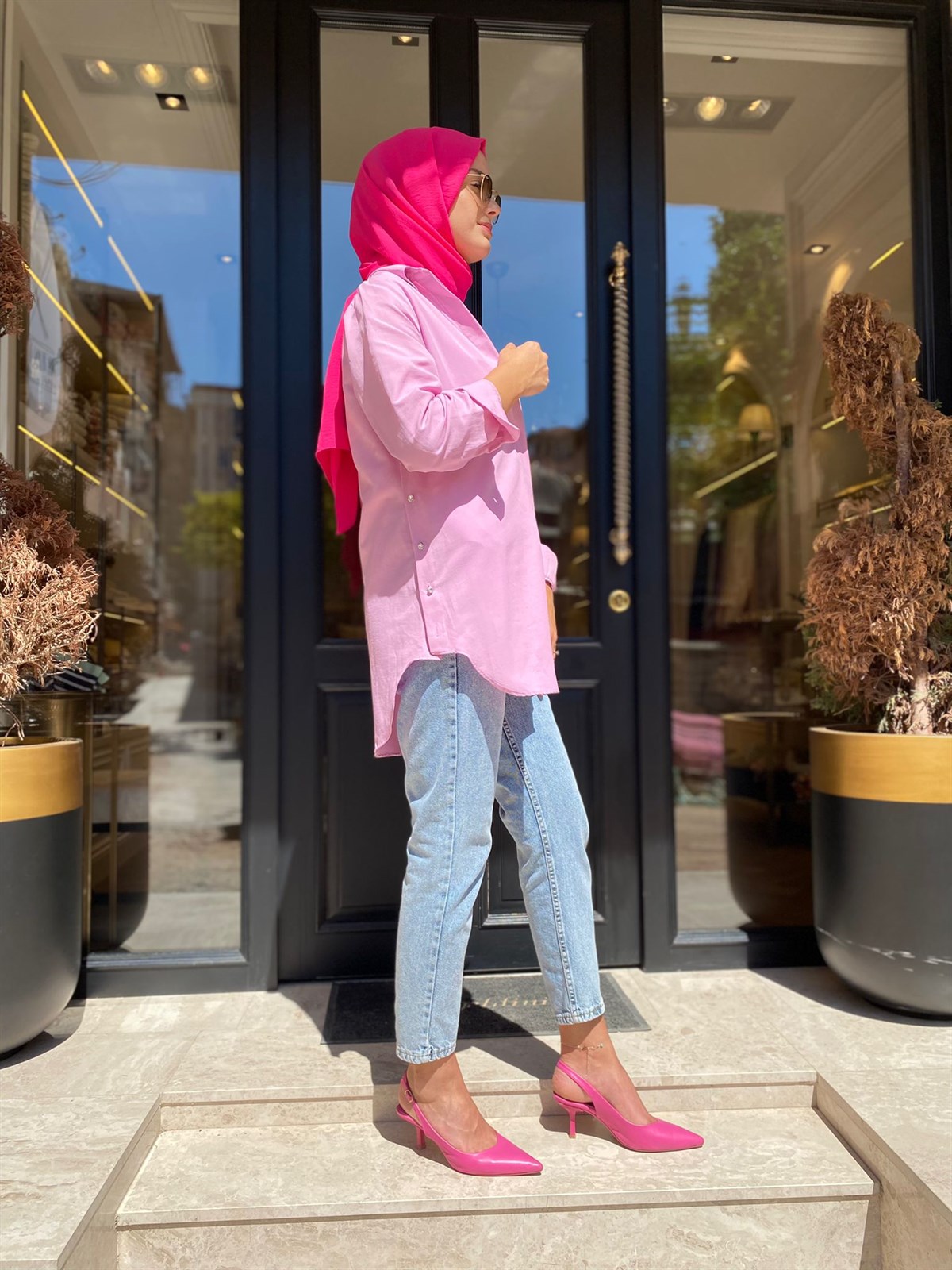 Touche Poplin Gömlek Tunik Pembe 22Y1T050