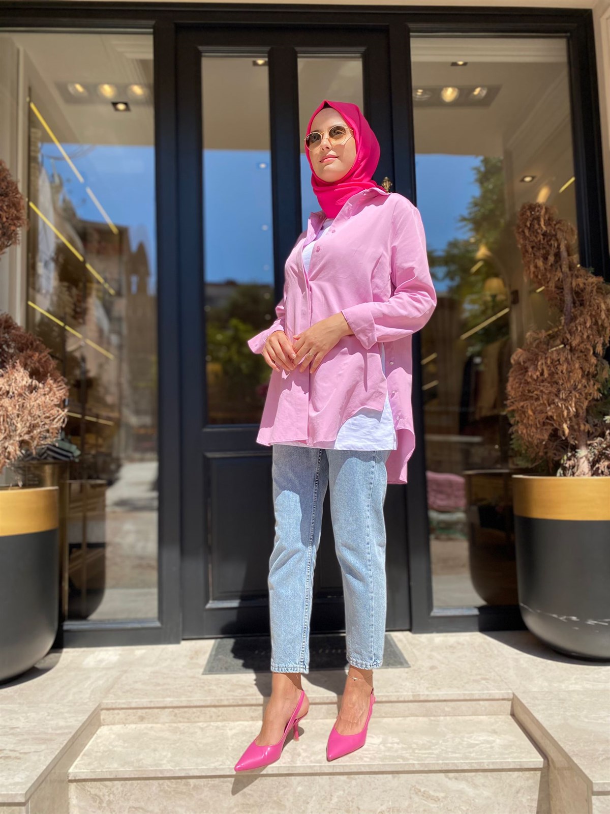 Touche Poplin Gömlek Tunik Pembe 22Y1T050