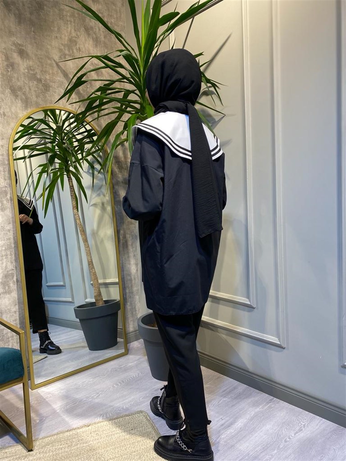 Touche Yakalı Poplin Siyah Tunik 22F1X080
