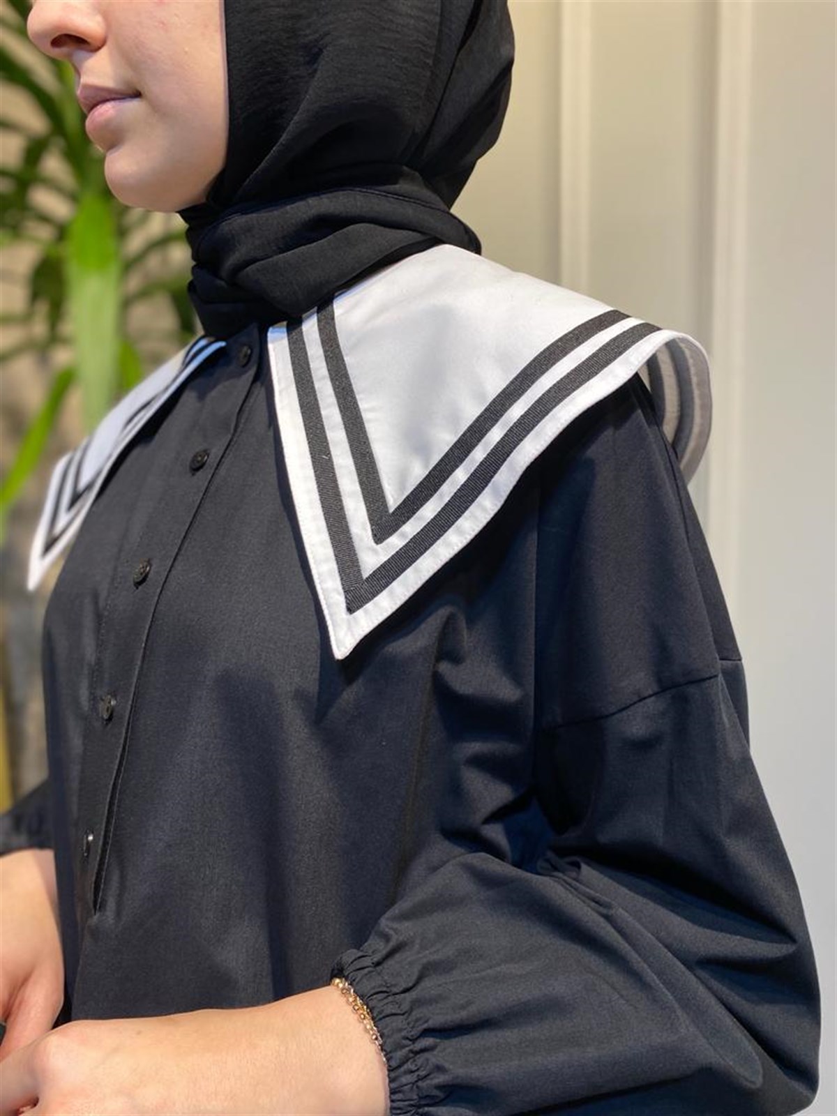 Touche Yakalı Poplin Siyah Tunik 22F1X080