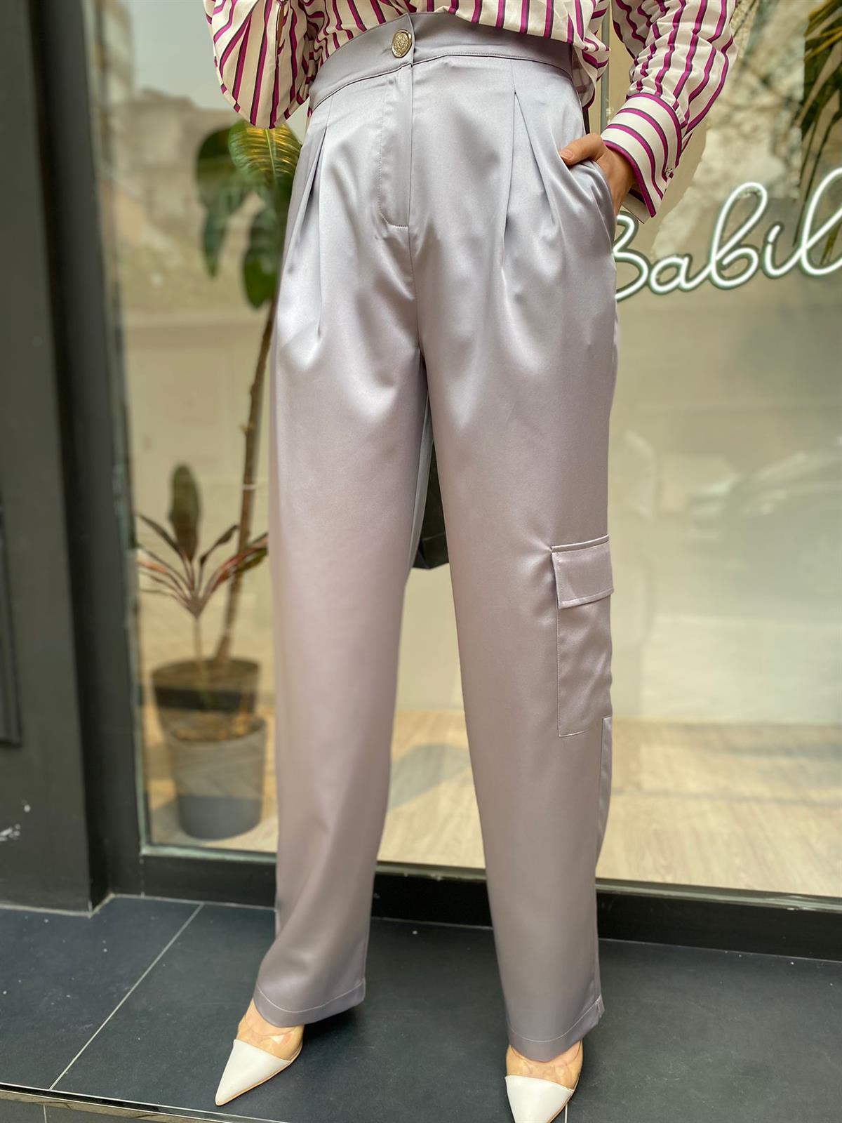 Venöve Cep Detaylı Gri Pantolon 23SSPNT0040