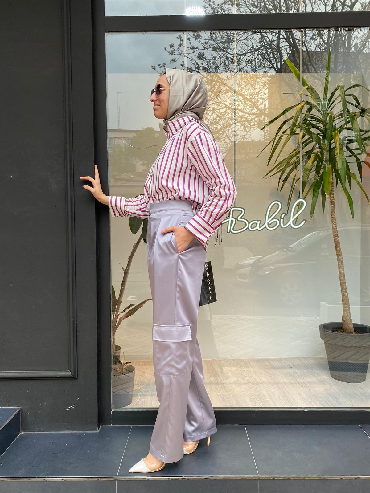 Venöve Cep Detaylı Gri Pantolon 23SSPNT0040