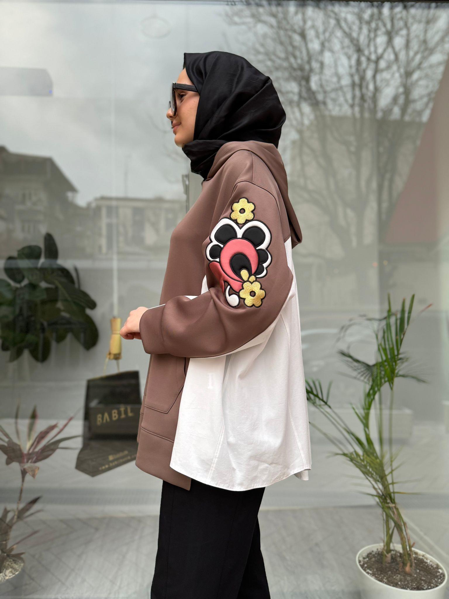 Venöve Hoodie Sweat Kolu Nakış Detaylı Vizon 24sswe0003
