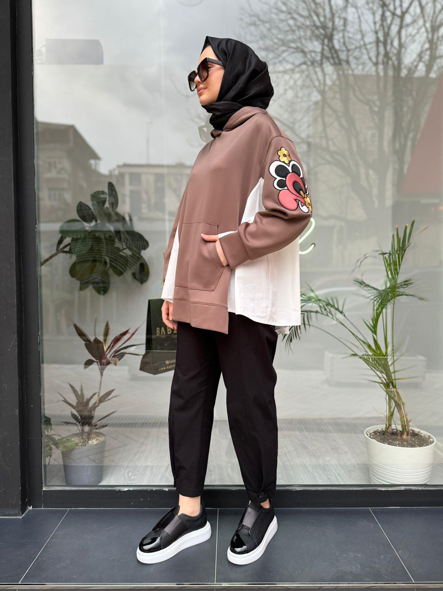 Venöve Hoodie Sweat Kolu Nakış Detaylı Vizon 24sswe0003