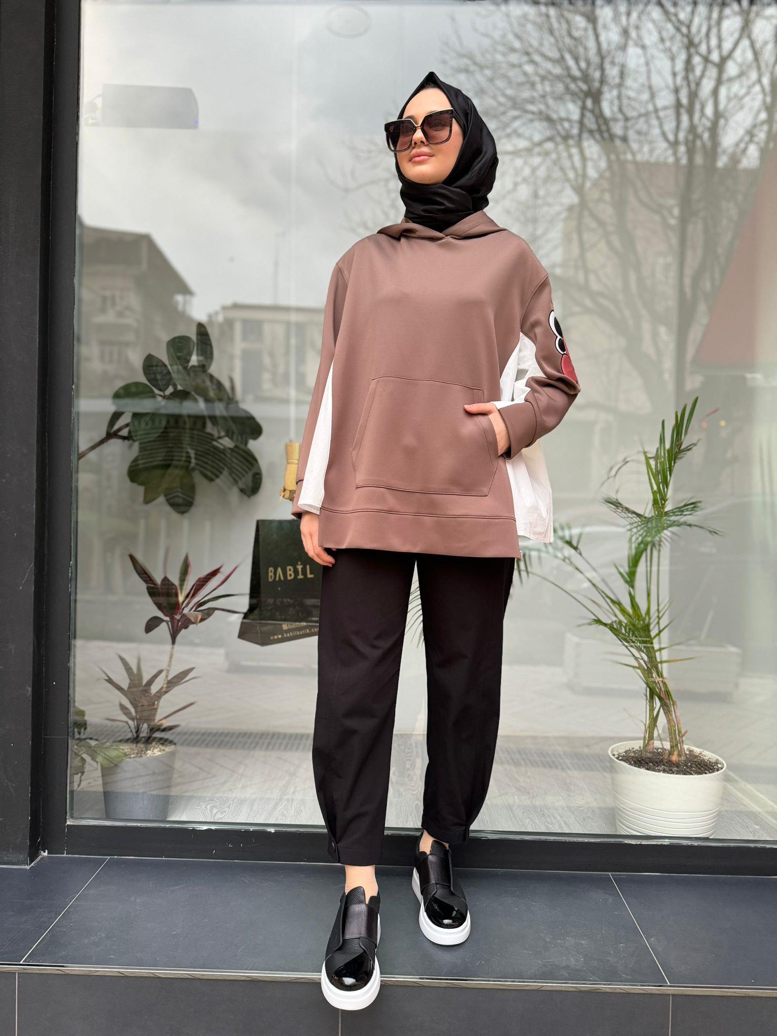 Venöve Hoodie Sweat Kolu Nakış Detaylı Vizon 24sswe0003