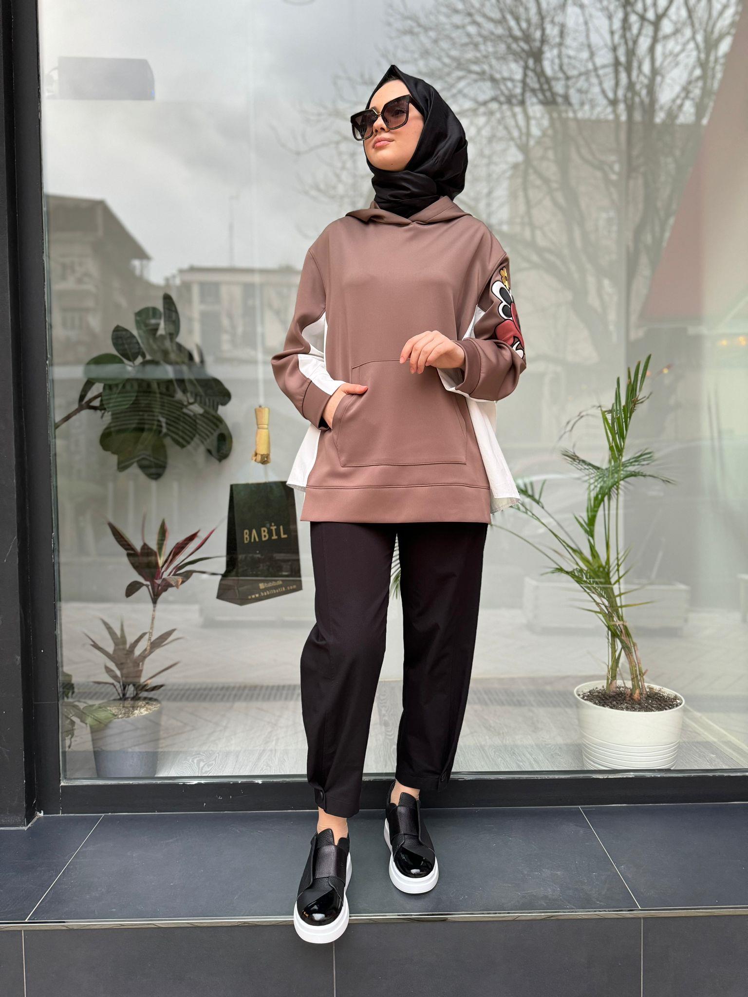 Venöve Hoodie Sweat Kolu Nakış Detaylı Vizon 24sswe0003