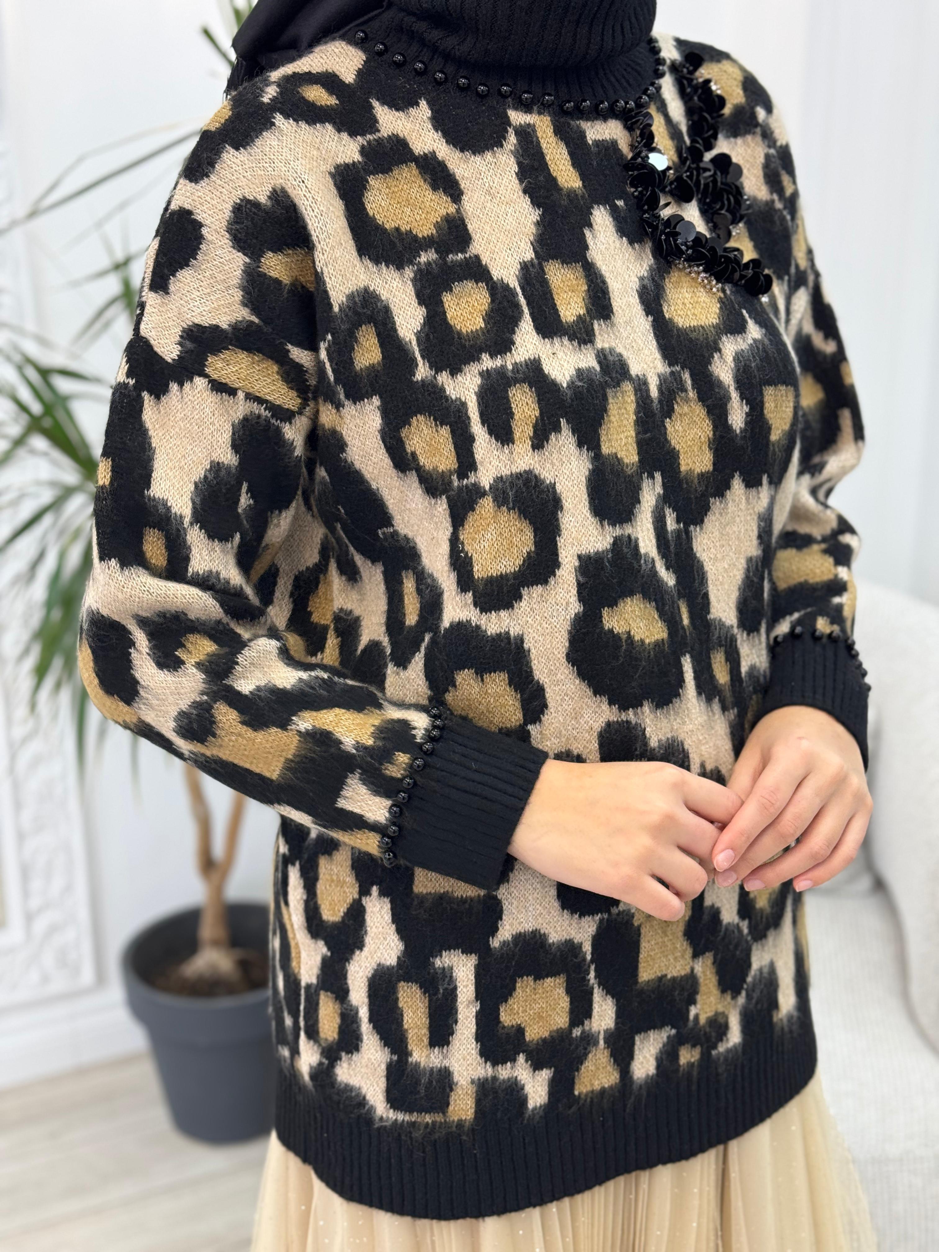 Venöve Wella Leopar Desenli Triko 25fwtrı0002