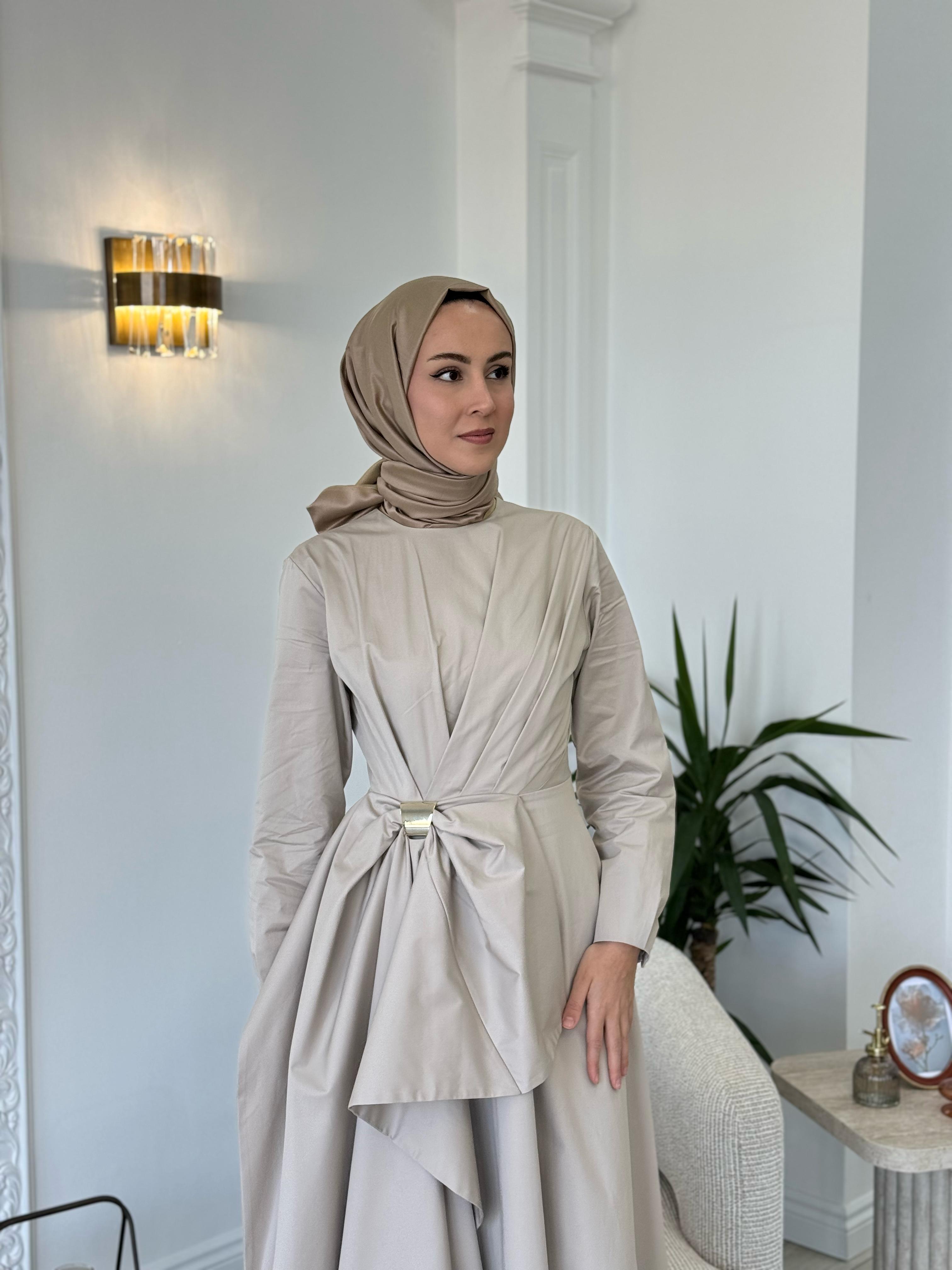 Vuu Beli Fiyonklu Elbise Bej 25ssv4007