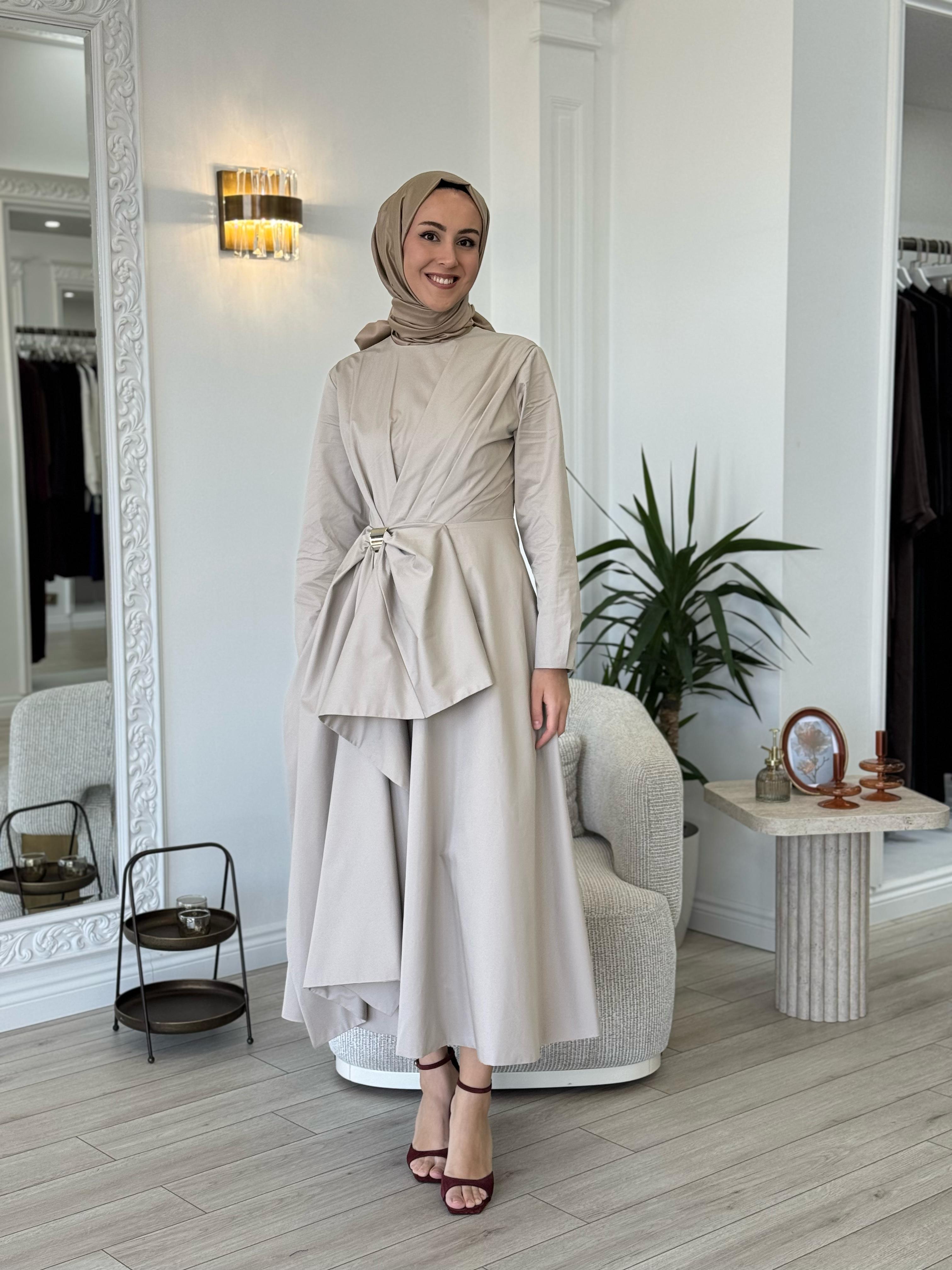 Vuu Beli Fiyonklu Elbise Bej 25ssv4007