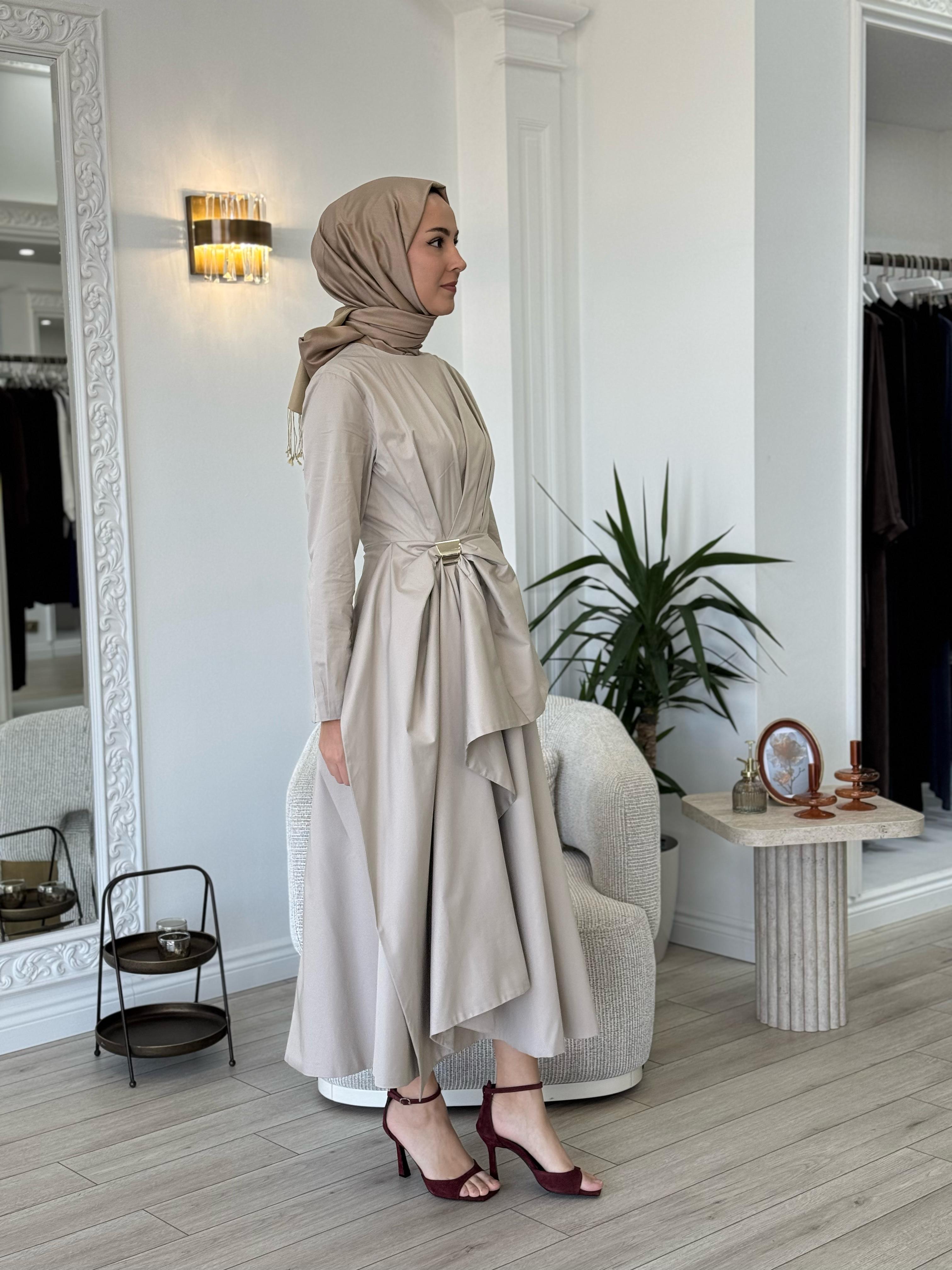 Vuu Beli Fiyonklu Elbise Bej 25ssv4007
