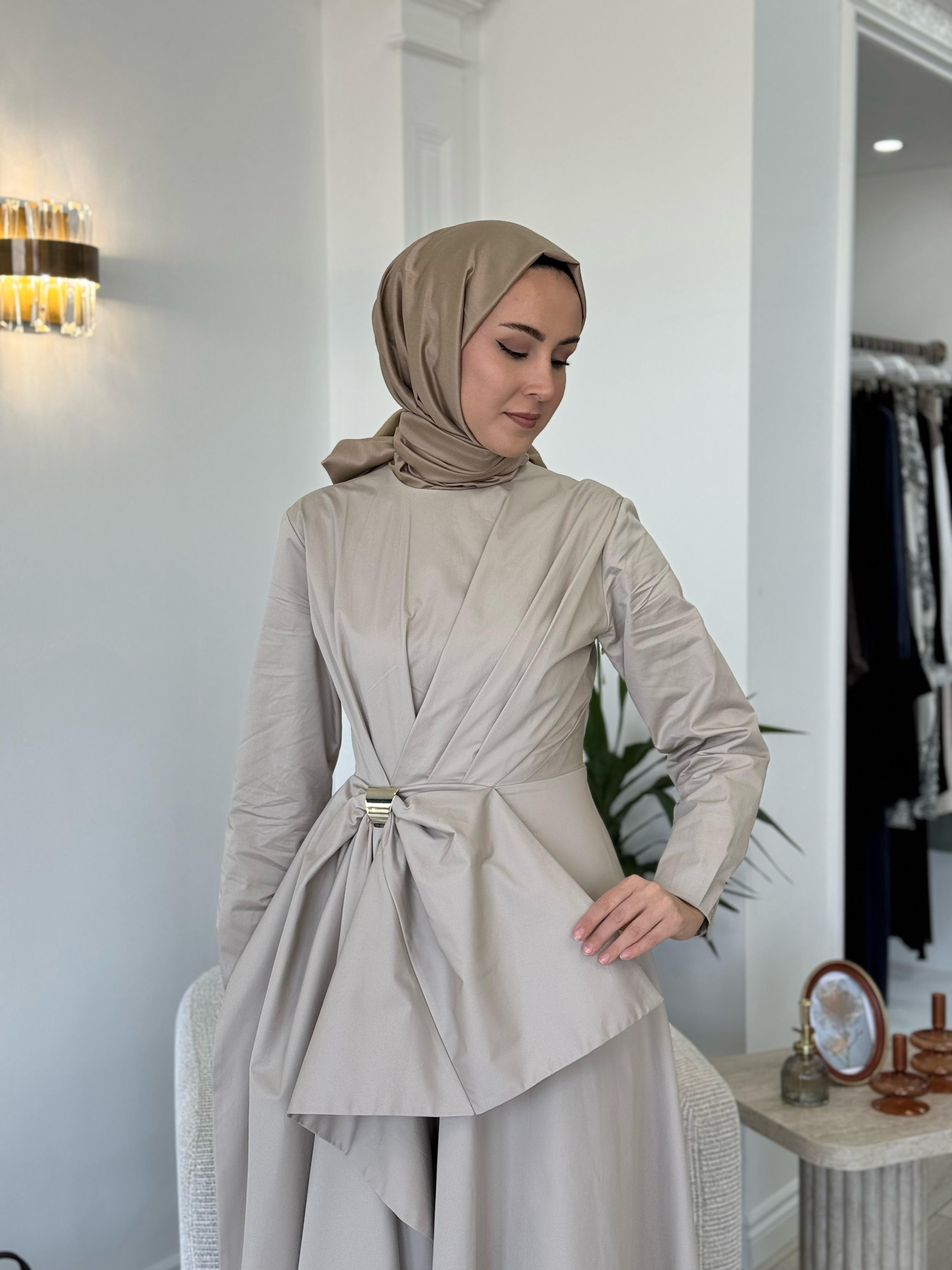 Vuu Beli Fiyonklu Elbise Bej 25ssv4007