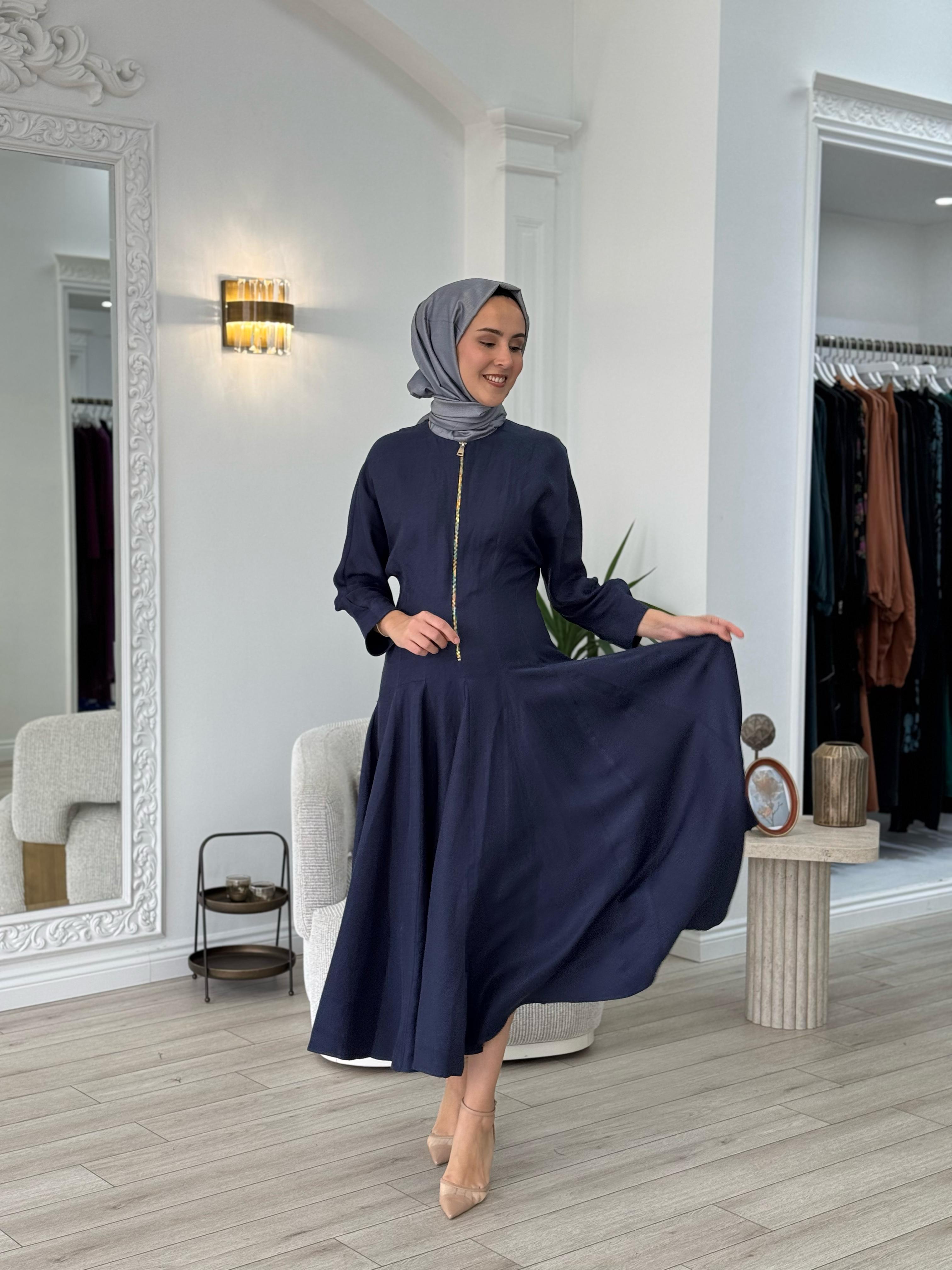 Vuu Fermuarlı Kloş Elbise Lacivert 25ssv4003