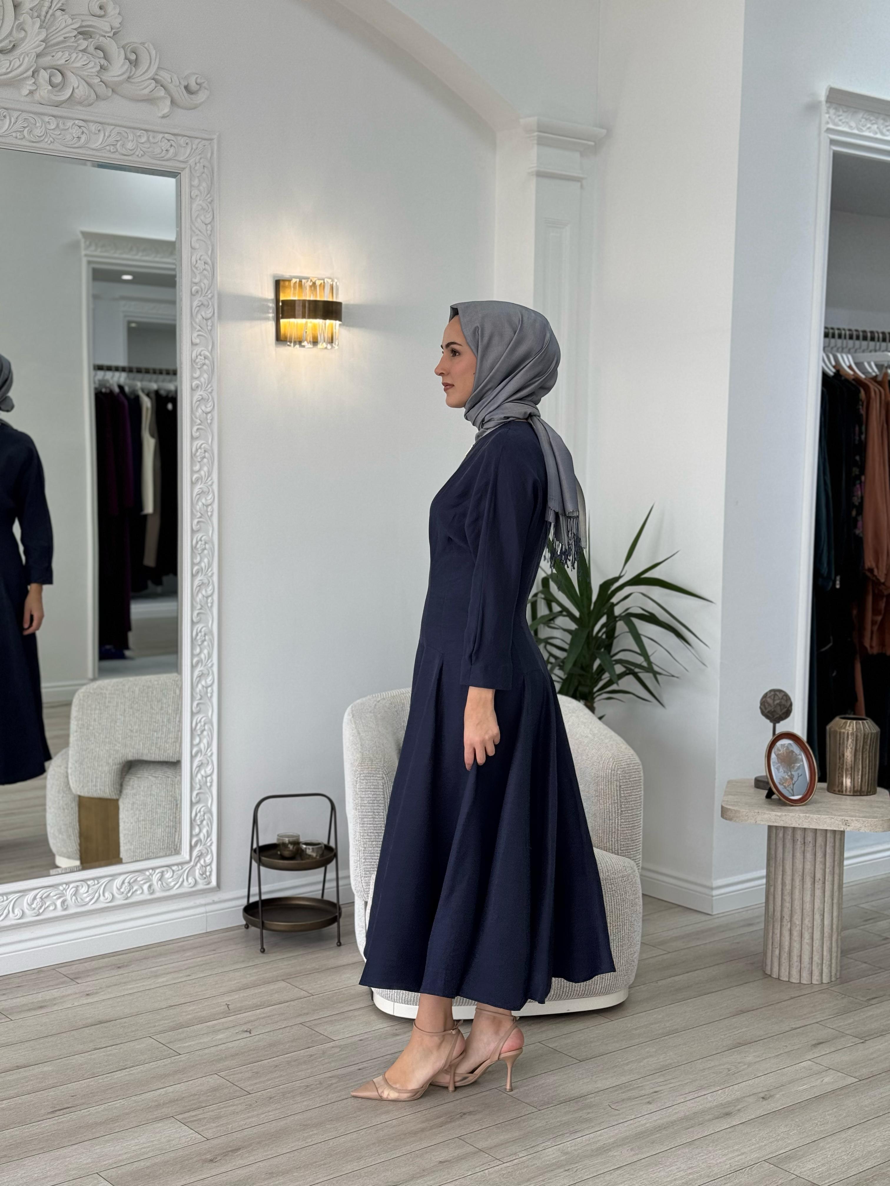 Vuu Fermuarlı Kloş Elbise Lacivert 25ssv4003