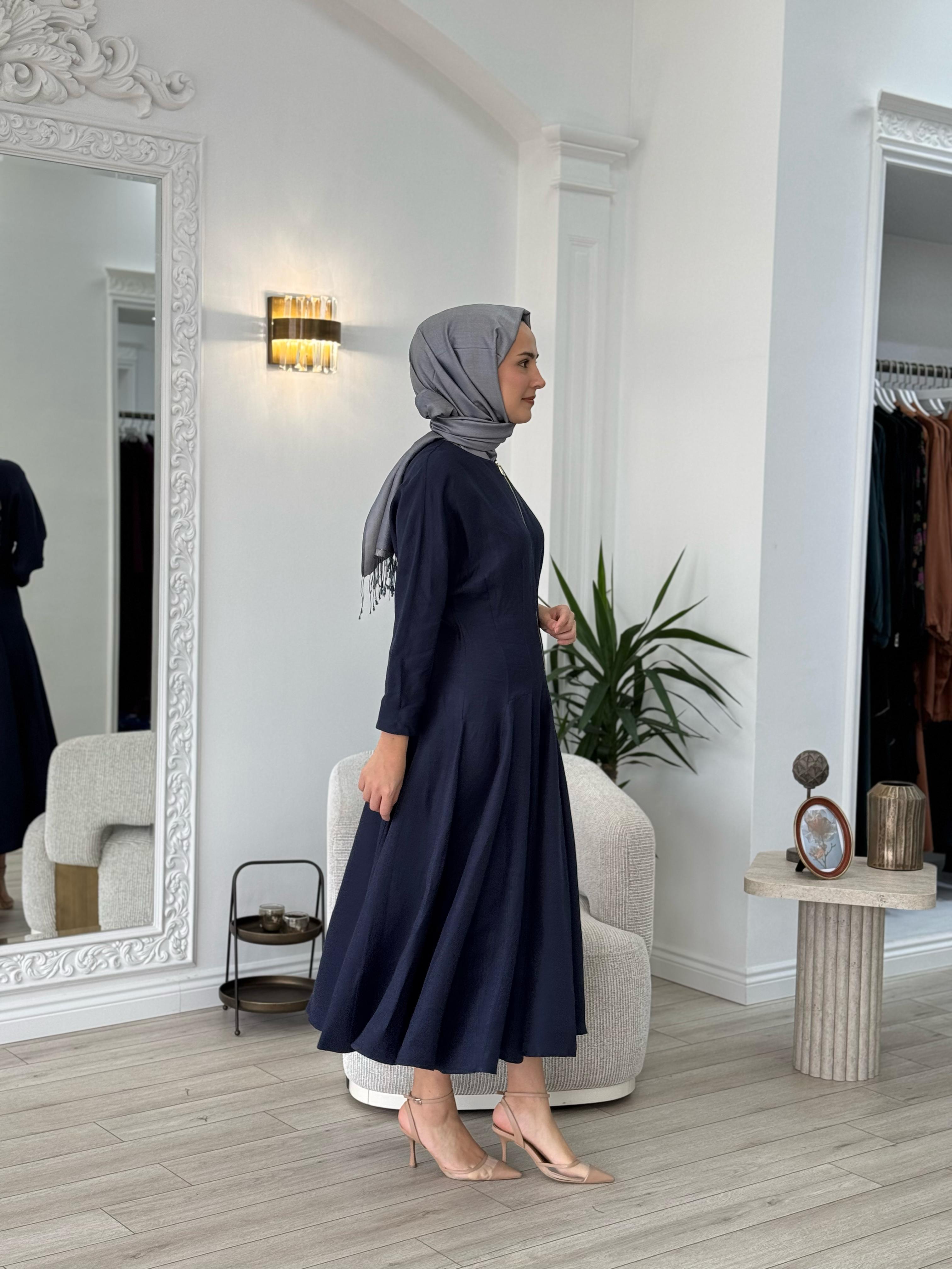 Vuu Fermuarlı Kloş Elbise Lacivert 25ssv4003