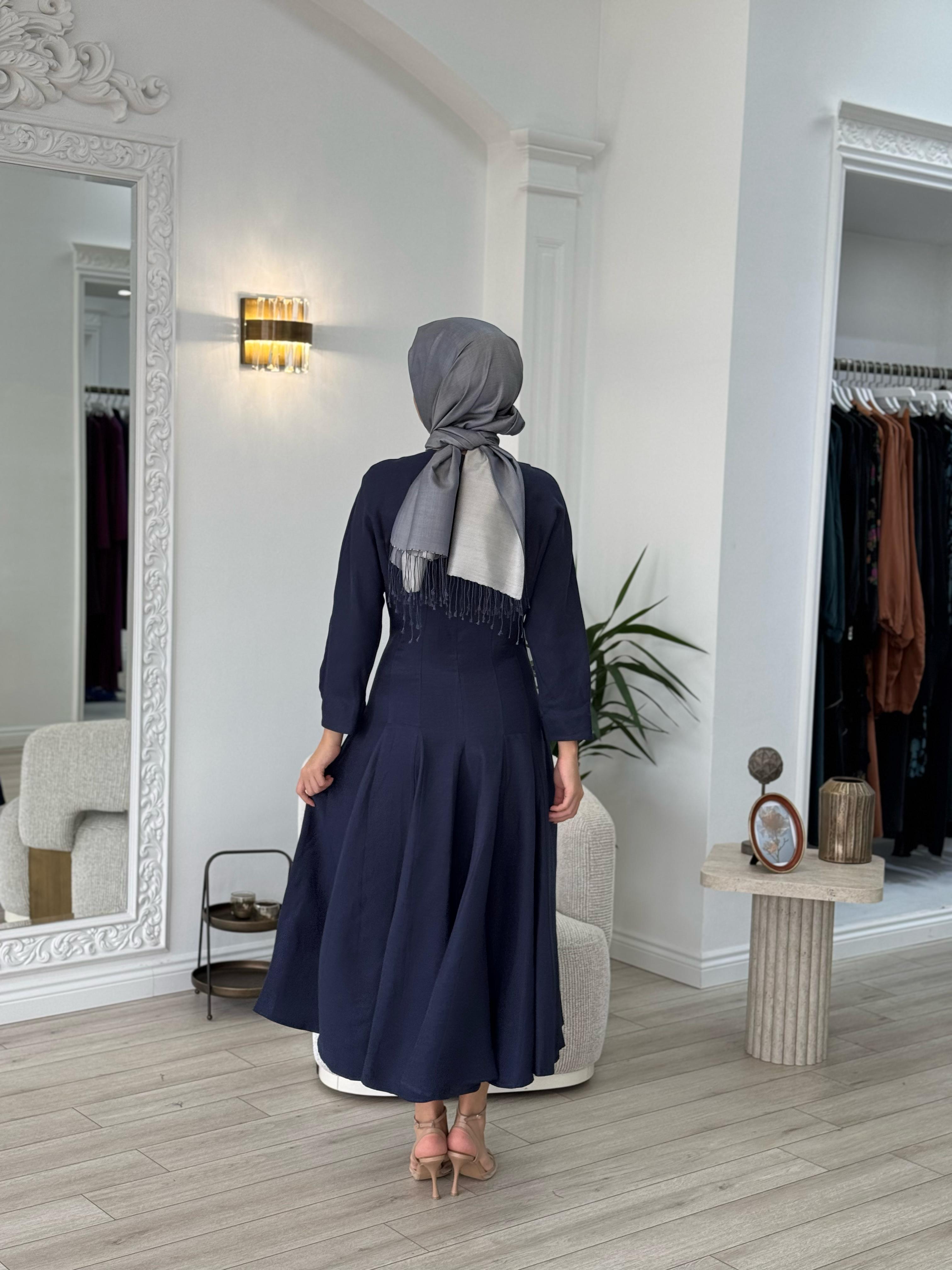 Vuu Fermuarlı Kloş Elbise Lacivert 25ssv4003